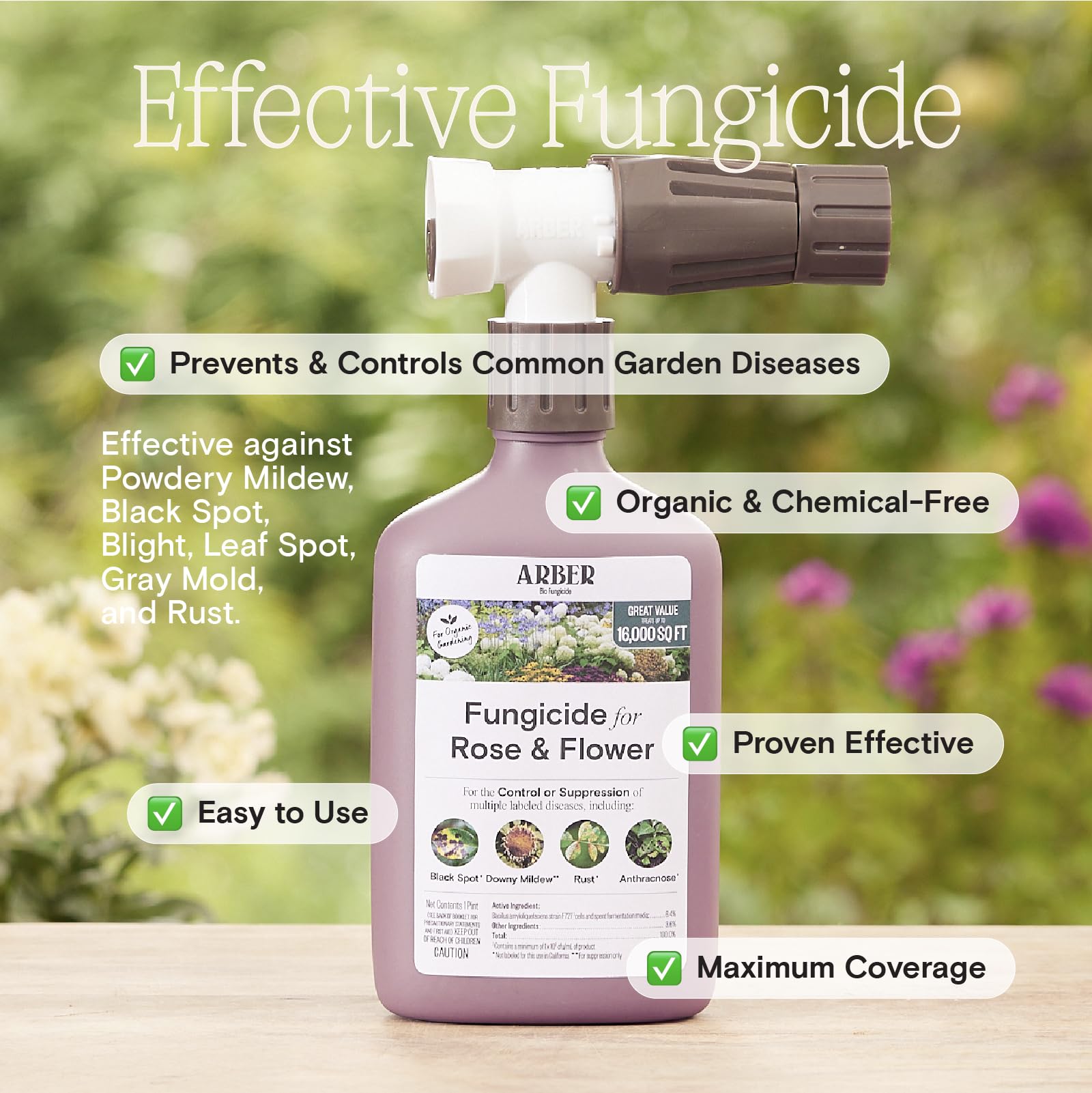 Organic Insecticide & Fungicide for Plants - Indoor/Outdoor, 16oz | Indoor and outdoor protection controls powdery mildew, spider mites, aphids, whiteflies, and fungus gnats