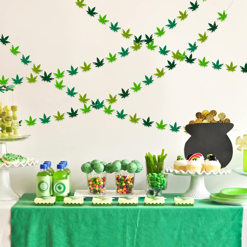 Pot Weed Leaves Garland Felt Artificial Cannabis Marijuana Green Weed Leaves Vines String Banner Wall Hanging Decor 420 Have a Dope Birthday Decorations Party Supplies for Indoor Outdoor, 4Pcs