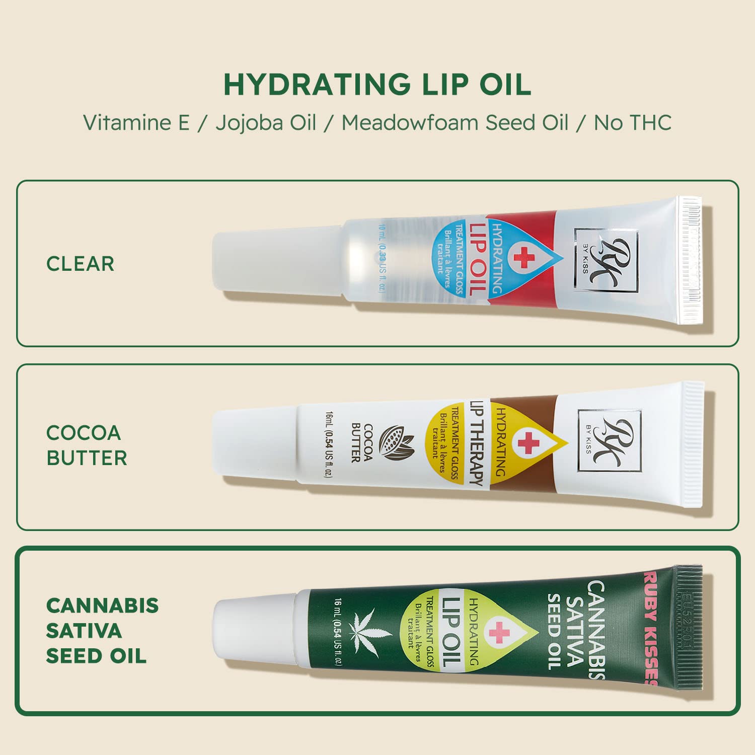 Ruby Kisses Hydrating Lip Oil Cannabis Sativa Hemp Seed RLO04D1 (3 PACK)