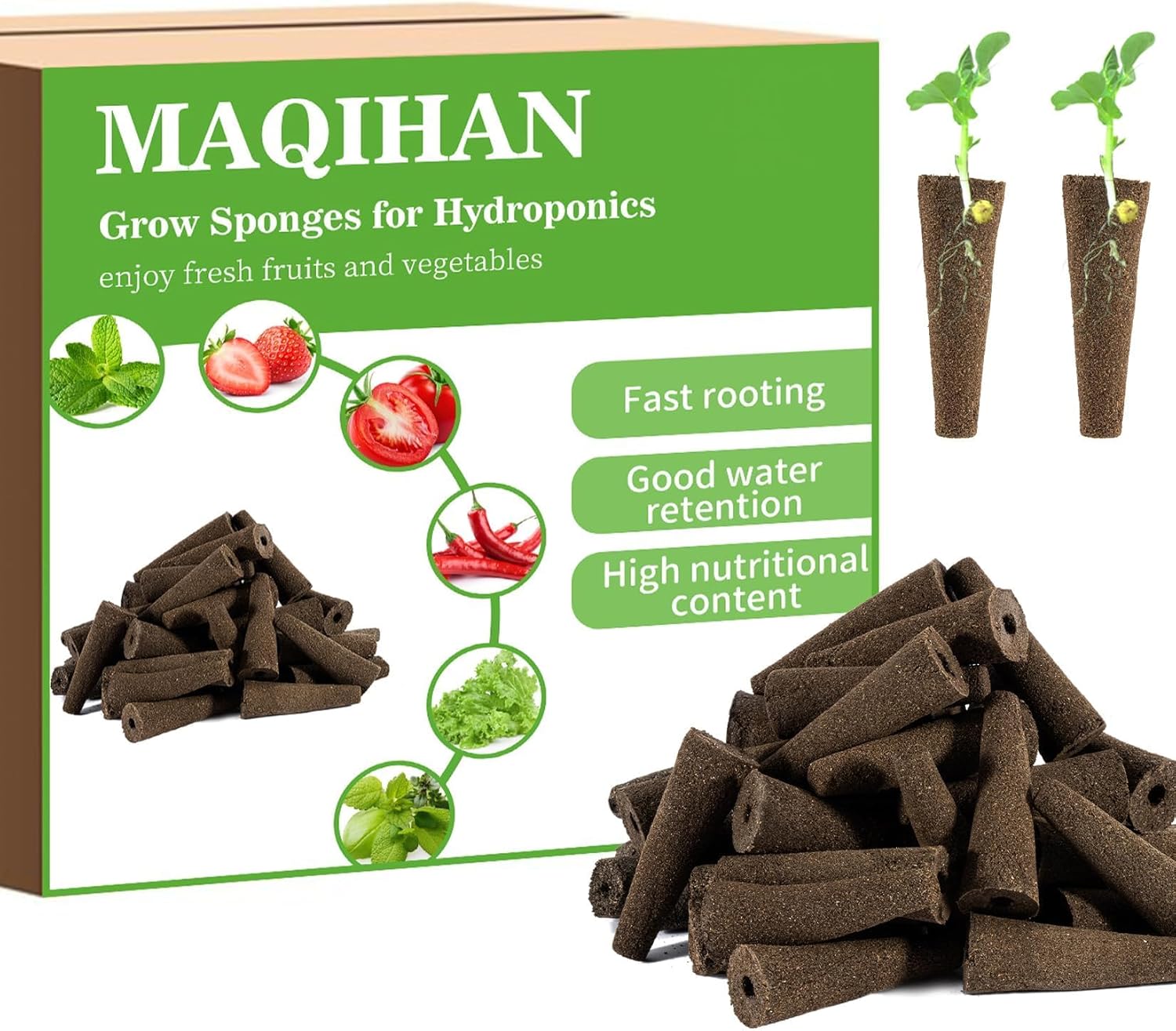 MAQIHAN 50 Grow Sponges for Hydroponics - Seed Pods for Garden Seed Starter Pods Growing System Plant for Seed Plugs Garden Cube Sponges Replacement | Hydroponic Pod, Replacement Seed Starting, Rooting Plug For Indoor Gardening System, Growing Vegetable,