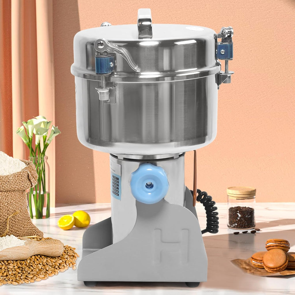 Commercial Electric Grinder, 2000g Electric Herb Grain Spice Grinder Stainless Steel Grinding Machine 270° Swing Type Power Mill Grinder 60-350 Mesh