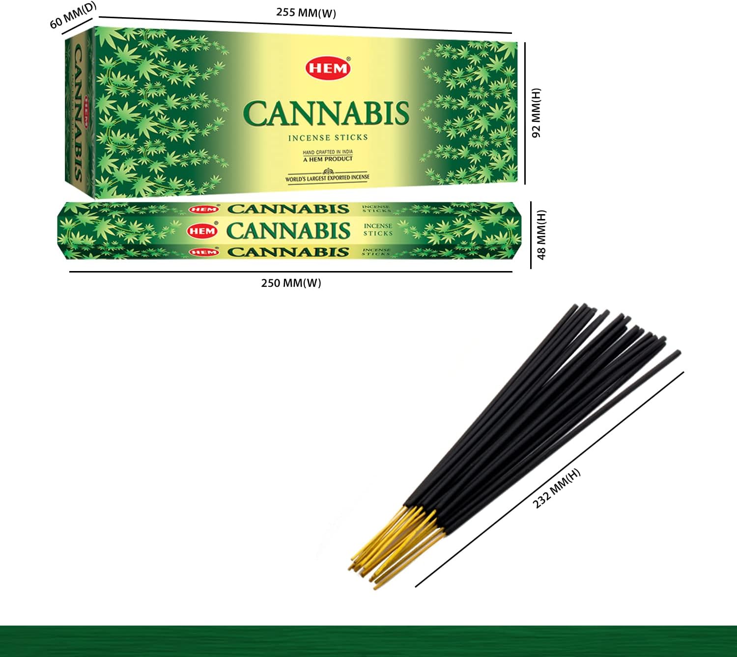 Hem Cannabis Incense Sticks (120 Sticks, 6 Boxes Inside) - 9 Inches Long, 20g per Box - |Perfect for Meditation, Rituals | Cleansing | Promotes Relaxation and Tranquility.