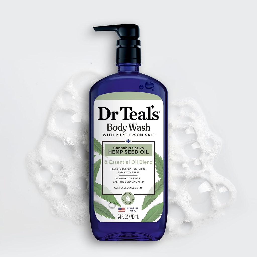 Dr Teal's Body Wash with Pure Epsom Salt, Cannabis Sativa Hemp Seed Oil, 24 fl oz (Pack of 2)