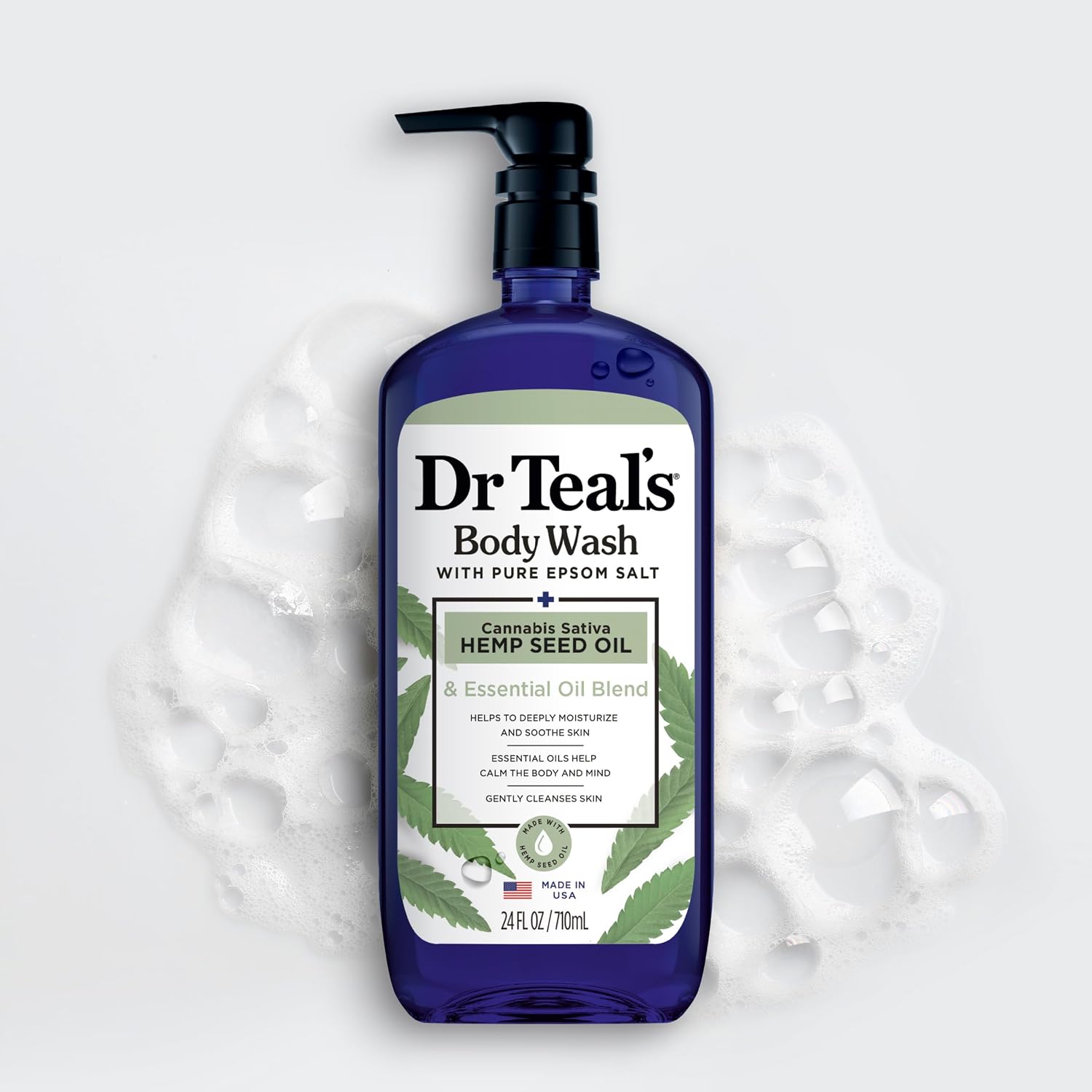 Dr Teal's Body Wash with Pure Epsom Salt, Cannabis Sativa Hemp Seed Oil, 24 fl oz (Pack of 2)