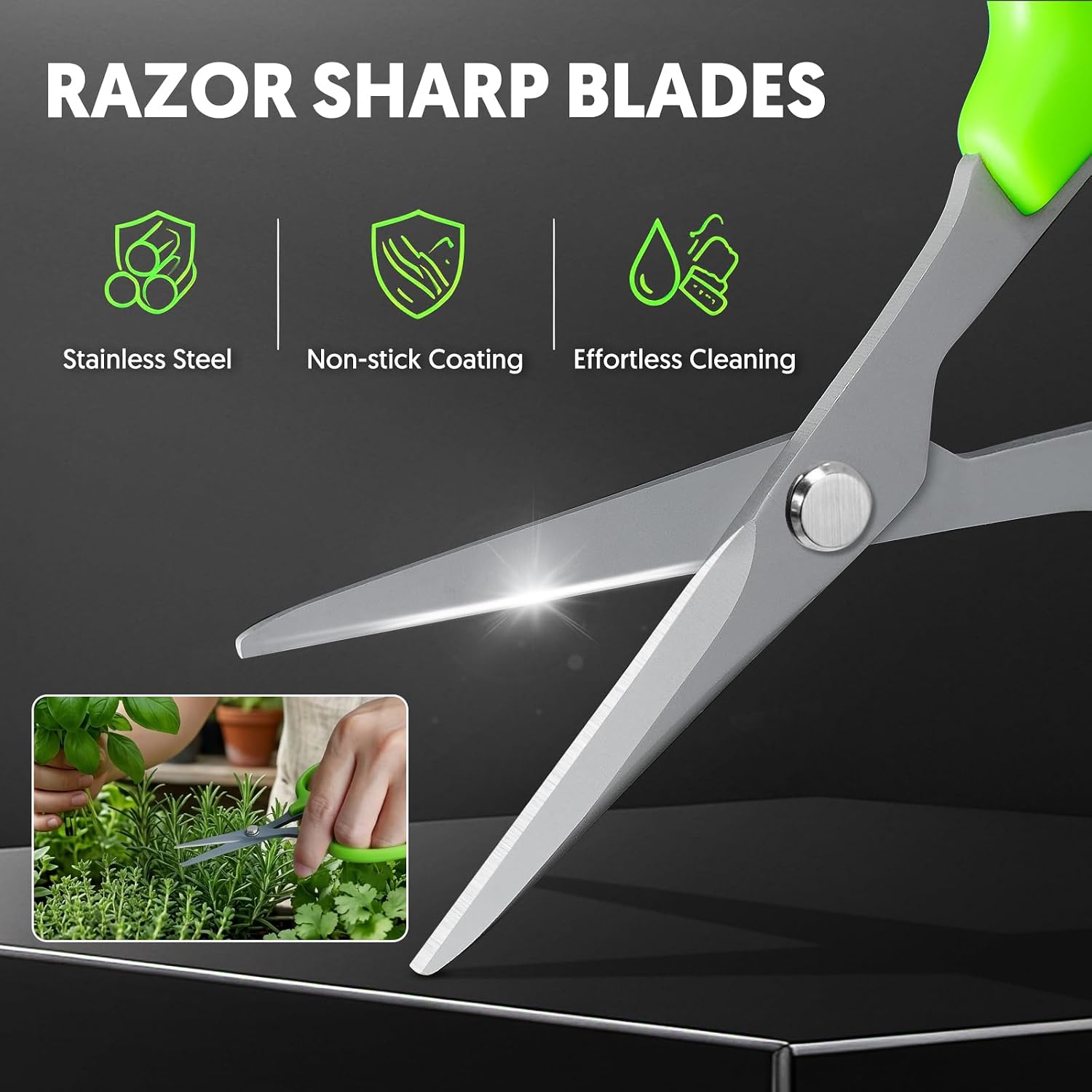 Garden Scissors, 6-in Curved Blade Pruning Shears, Non-Stick Coated Steel | Sharp Small Gardening Snips for Plants, Herbs, Flowers in Grow Tent and Hydroponics, Garden Trimming Tools, Easy to Clean
