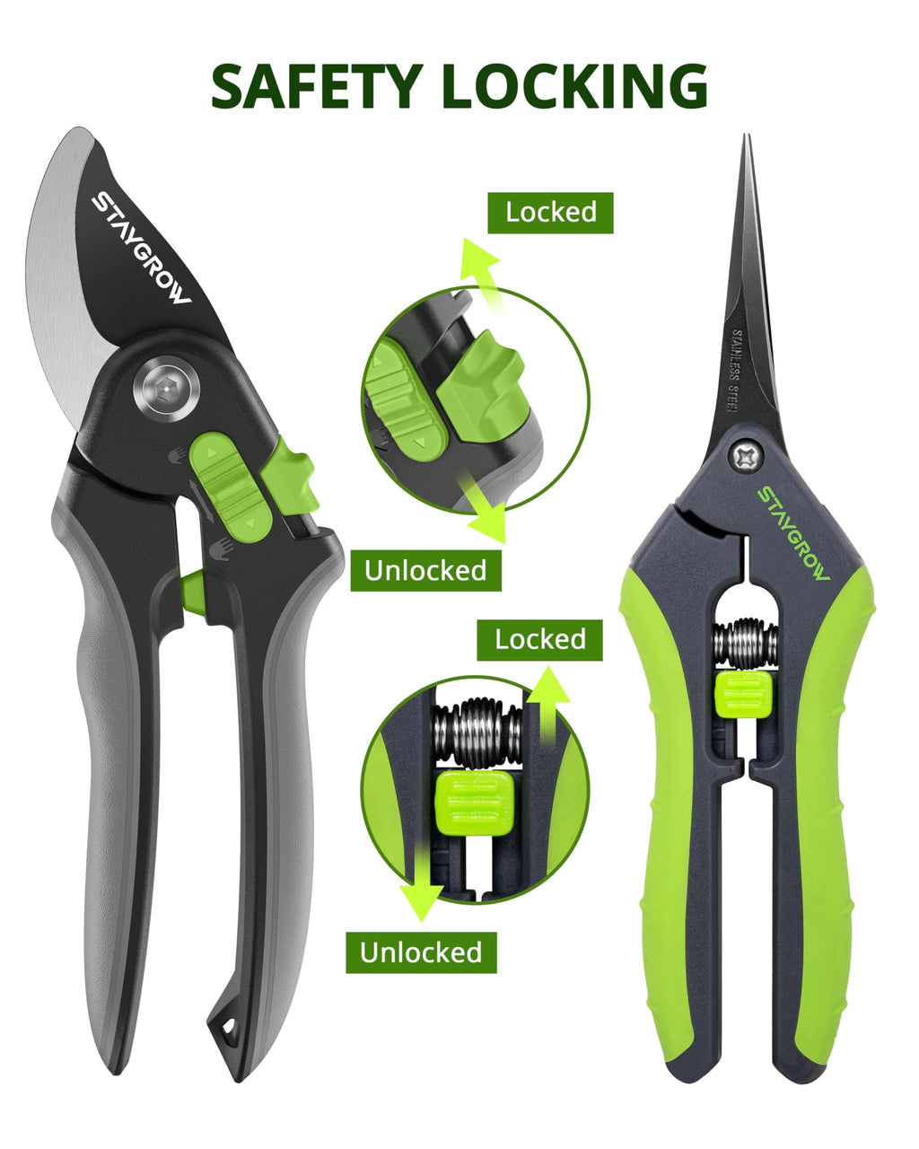2pcs 6.5" Pruning Shears for Gardening Ultra Sharp Garden Scissors | Plant Snips for Precise Cuts, Stainless Steel Bonsai Clippers with Spring Loaded, Garden Shears (1pc Straight & 1pc Curved)