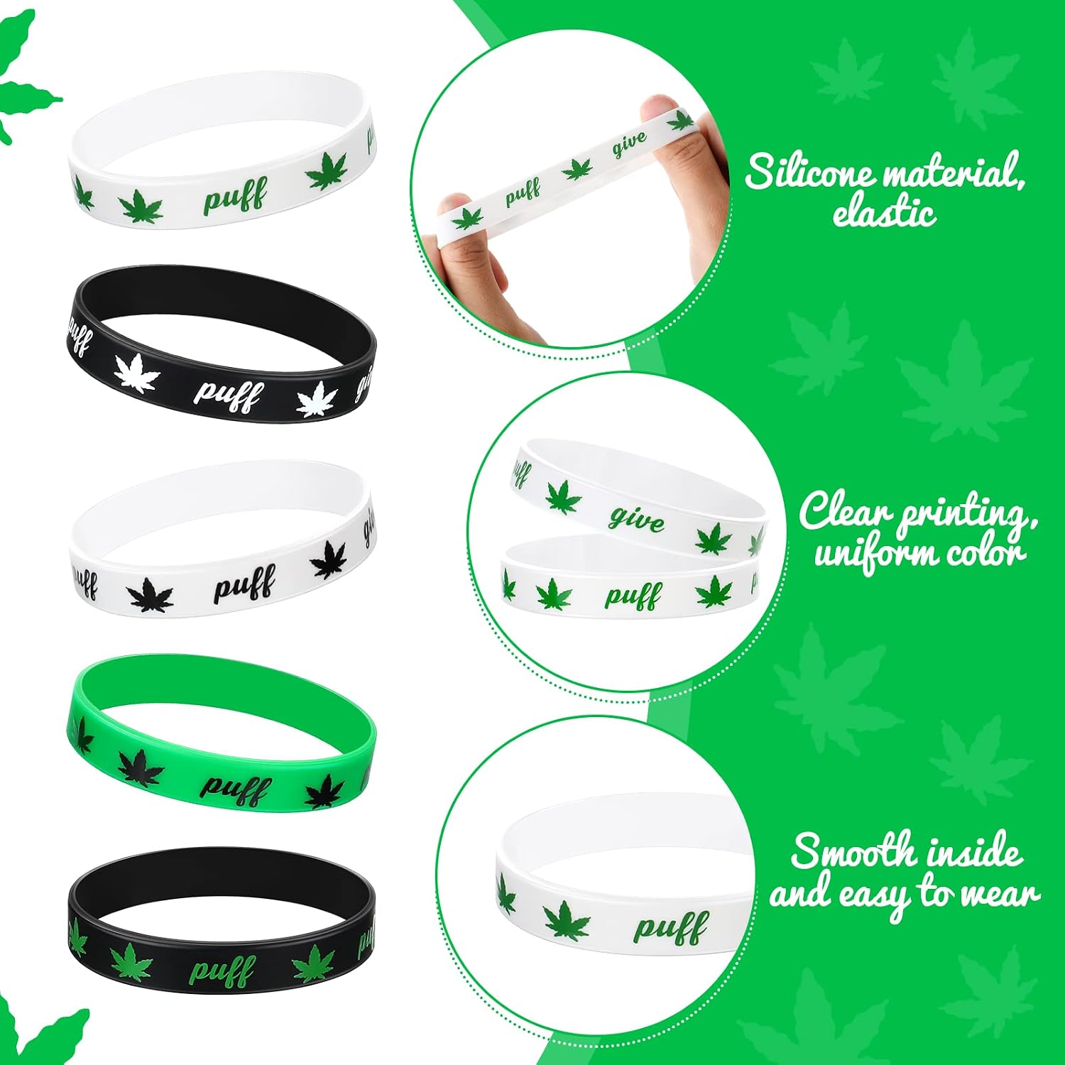 Tigeen Silicone Weed Bracelet Leaf Weed Wristband Birthday Decorations 420 Party Favors Jamaica Favor for Adults Party Accessories