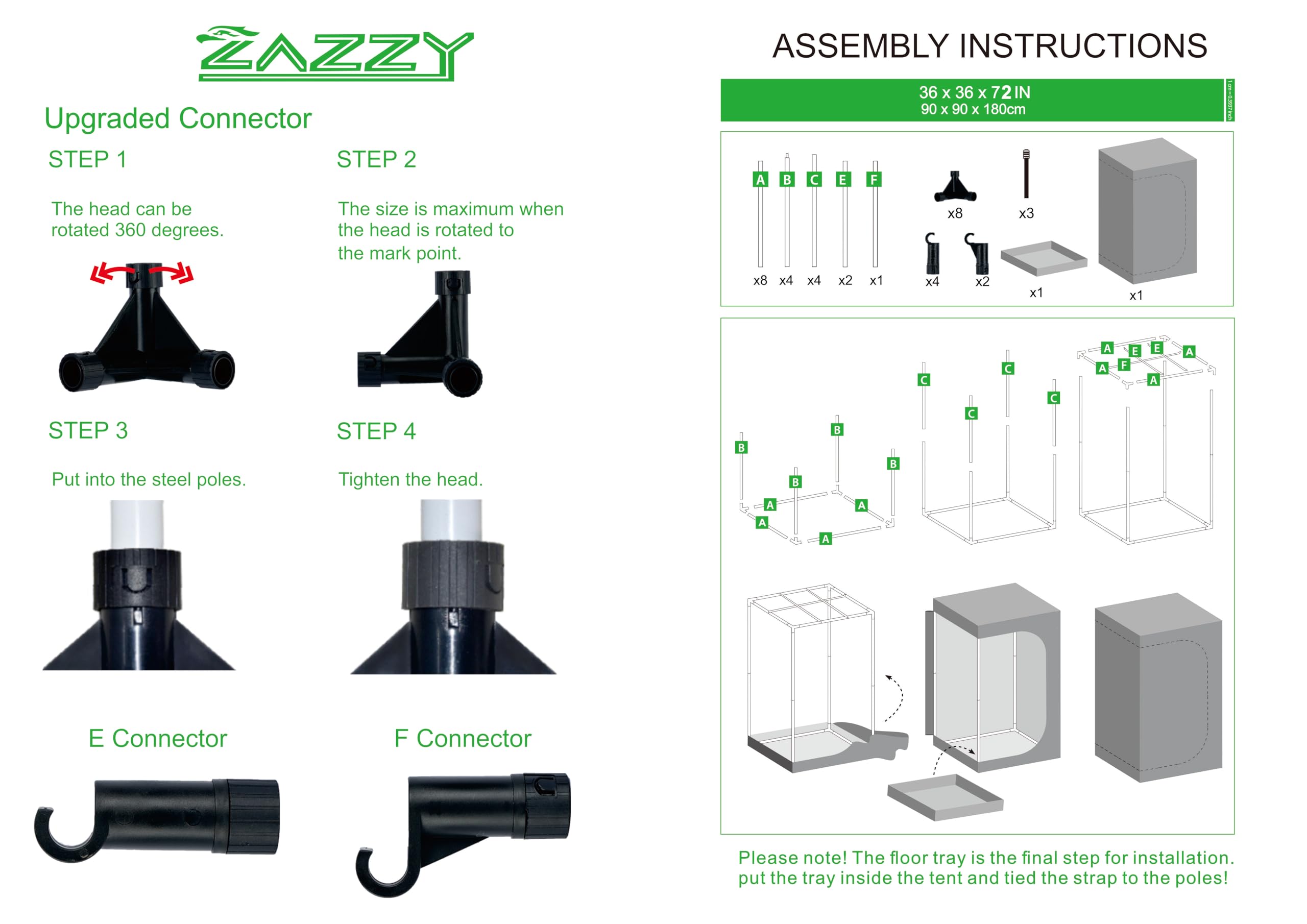 zazzy 3'X3' Grow Tent 32"x32"x63", High Reflective Mylar Growing Tent | Observation Window, Removable Floor Tray and Tool Bag for Planting Indoor Fruit Flower Veg