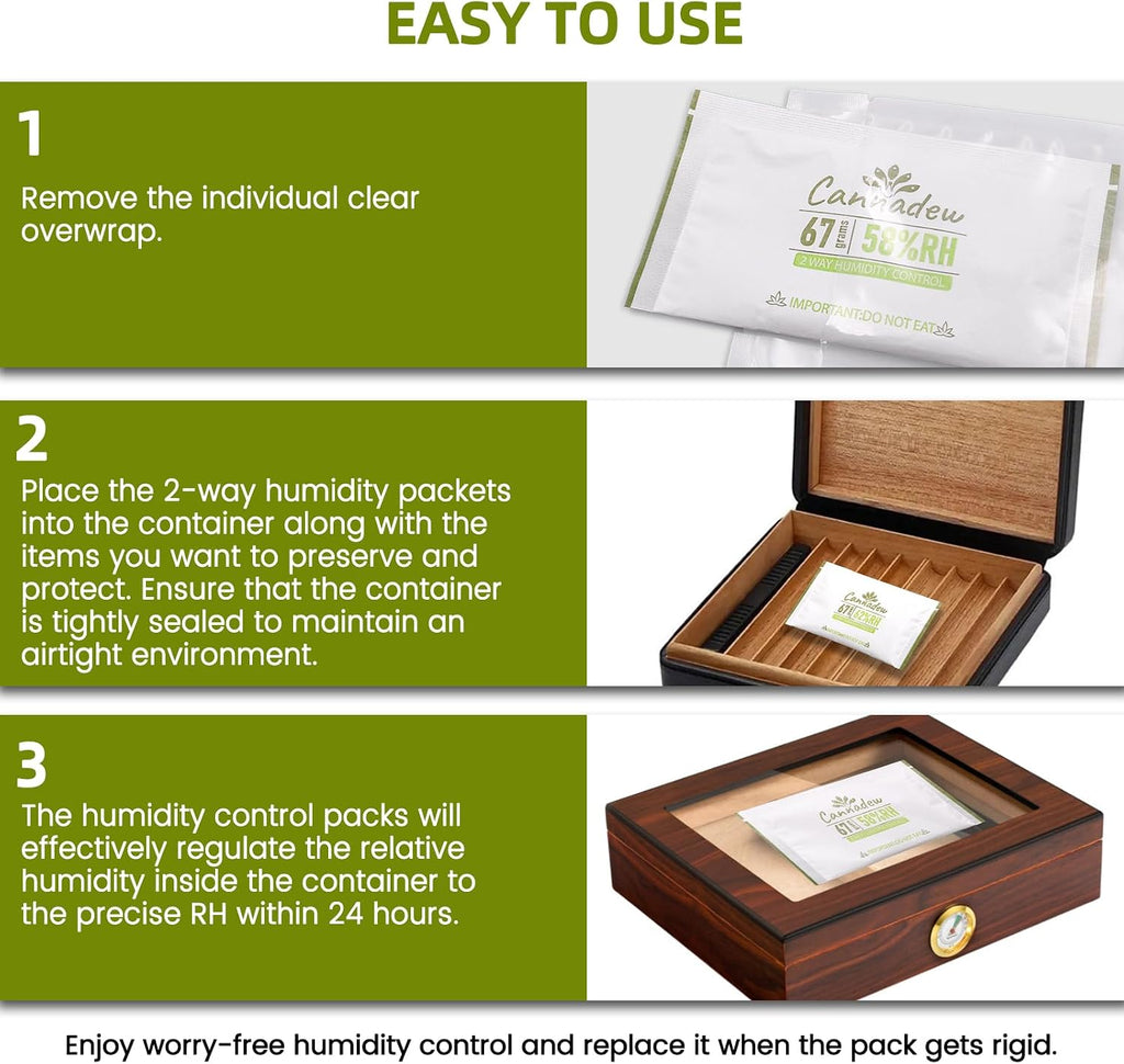 62% RH, 8g (15 Pack) Cannadew Humidity Packs Two-Way Humidity Control Pack - Moisture Absorbers & Hydration Packets for Curing and Storage