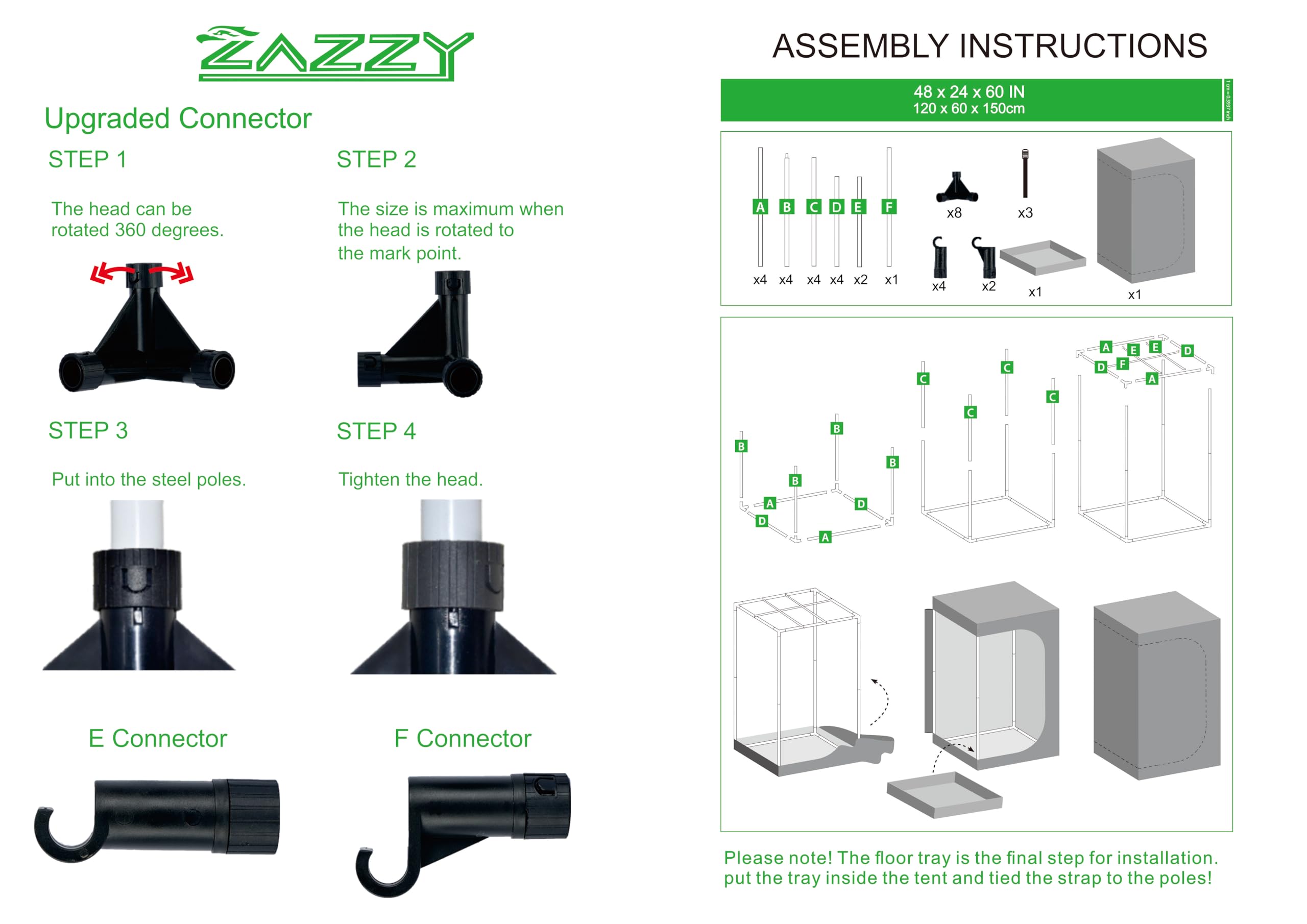 zazzy 3'X3' Grow Tent 32"x32"x63", High Reflective Mylar Growing Tent | Observation Window, Removable Floor Tray and Tool Bag for Planting Indoor Fruit Flower Veg