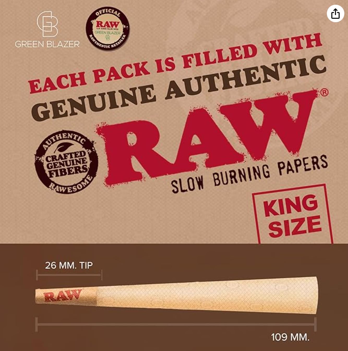 RAW Cones Classic King: 50 Pack, Pre Rolled Cones Rolling Papers, 109 mm | Food Grade Container, Green Blazer Preroll Loader, Patented Slow Burn, All Natural RAWthentic, Rolling Papers & With Tips