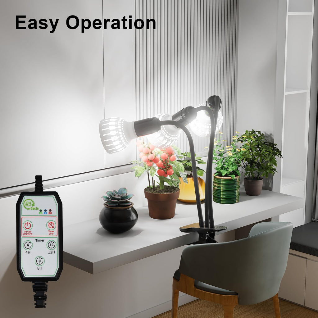 Grow Light,24W (160Watts Equiv) 5000K White Full Spectrum LED Growing Lamp Clip on Desk for Indoor Plants,Bulbs Replaceable & Non-dimmable (Black, 80Watts)