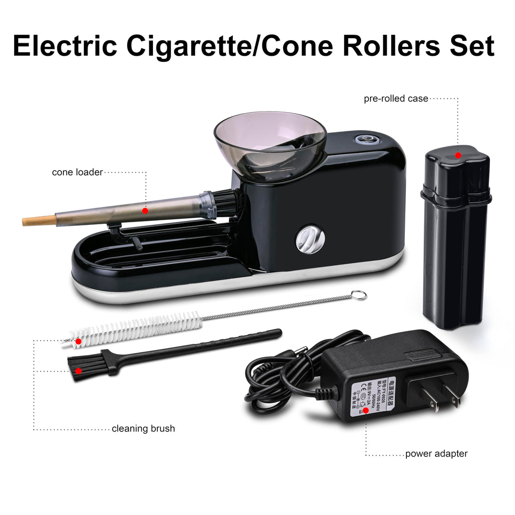 Electric Cigarette/Cone Rolling Machine Set with Manual Sipce Grinder,Automatic Cone Loader with LED Light, Portable Grinder Tobacco Injector Maker for King Size Pre Rolled Cone