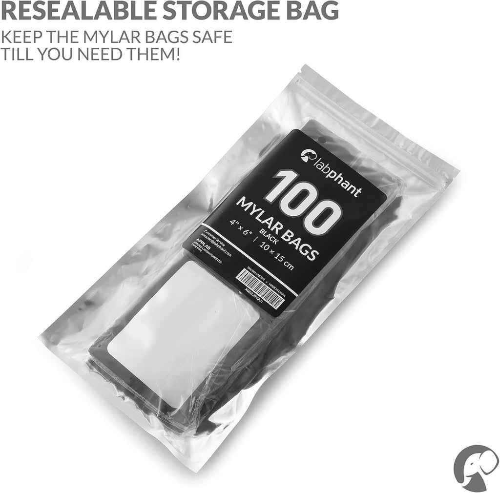 Mylar Bags with Zipper Seal 4 x 6" | 100 Bags | Black | Resealable Heat Seal Bags for Candy and Food Packaging, Medications and Vitamins | For Liquid and Solids (Black, 4" x 6")
