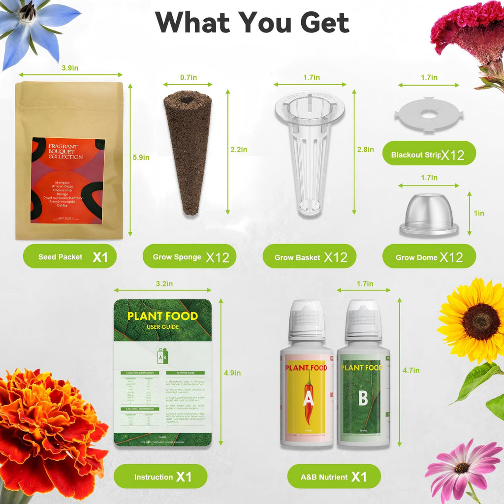 Inbloom Fragrant Bouquet Flower 7 Pods Seed Pod Kit for AeroGarden, iDoo, Ahopegarden, GARDENCUBE(350+ Flower Seeds with Marigold, Daisy, Cockscomb, Borage, Dwarf Sunflower Bambino, Marigold, Dahlia)