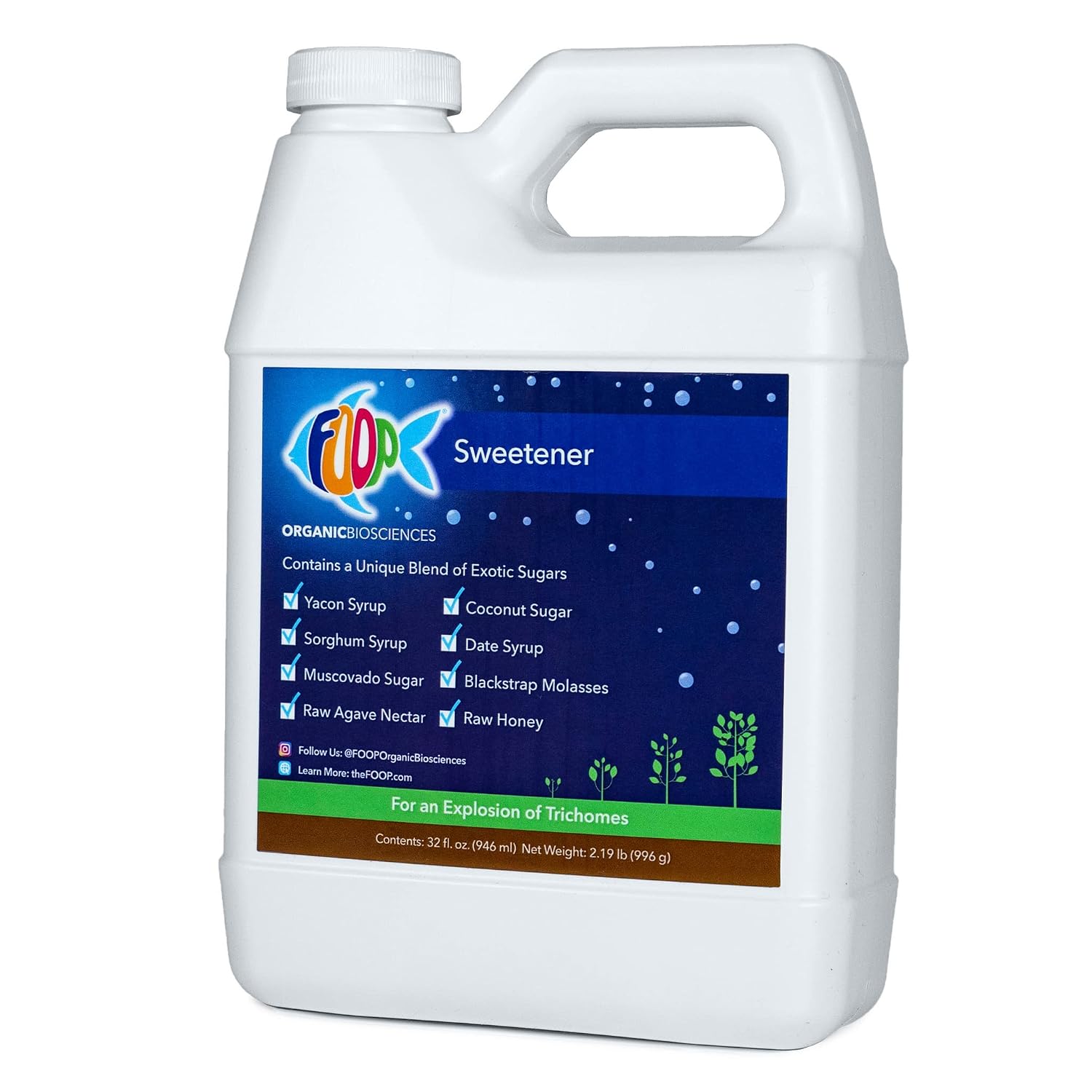 FOOP Sweetener: Organic Terpene Enhancer for Plants | Creates an Explosion of Trichomes | Contains 8 Organic Sugars | Works with All Growing Media and Nutrient Lines (32oz)