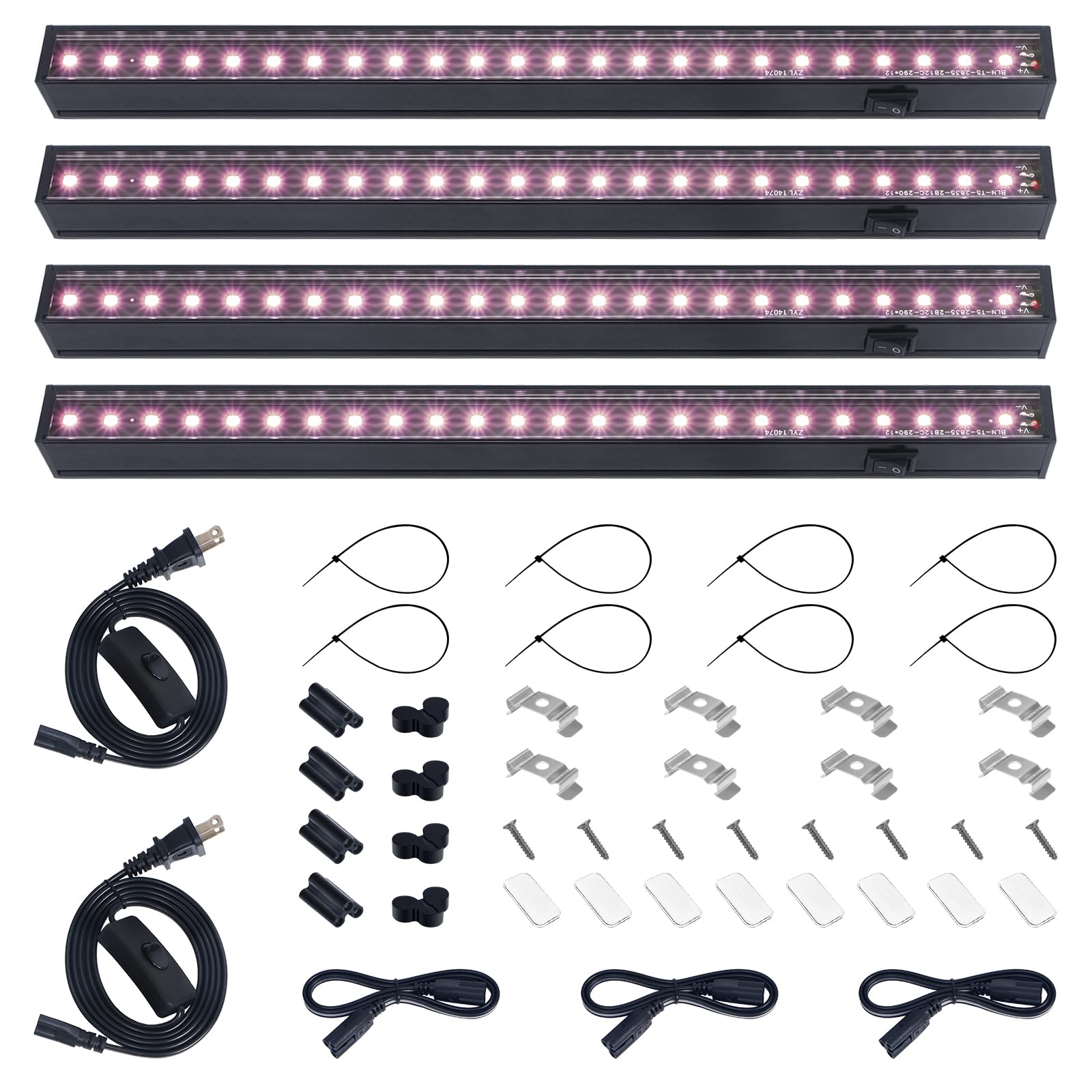 Barrina Grow Lights for Indoor Plant, T5 1FT Full Spectrum, Yellow, 4 Packs | Black Cover LED Grow Light Strips, Linkable, Plant Light for Indoor Plants Growing, 3 Mounting Modes, Separate On/Off