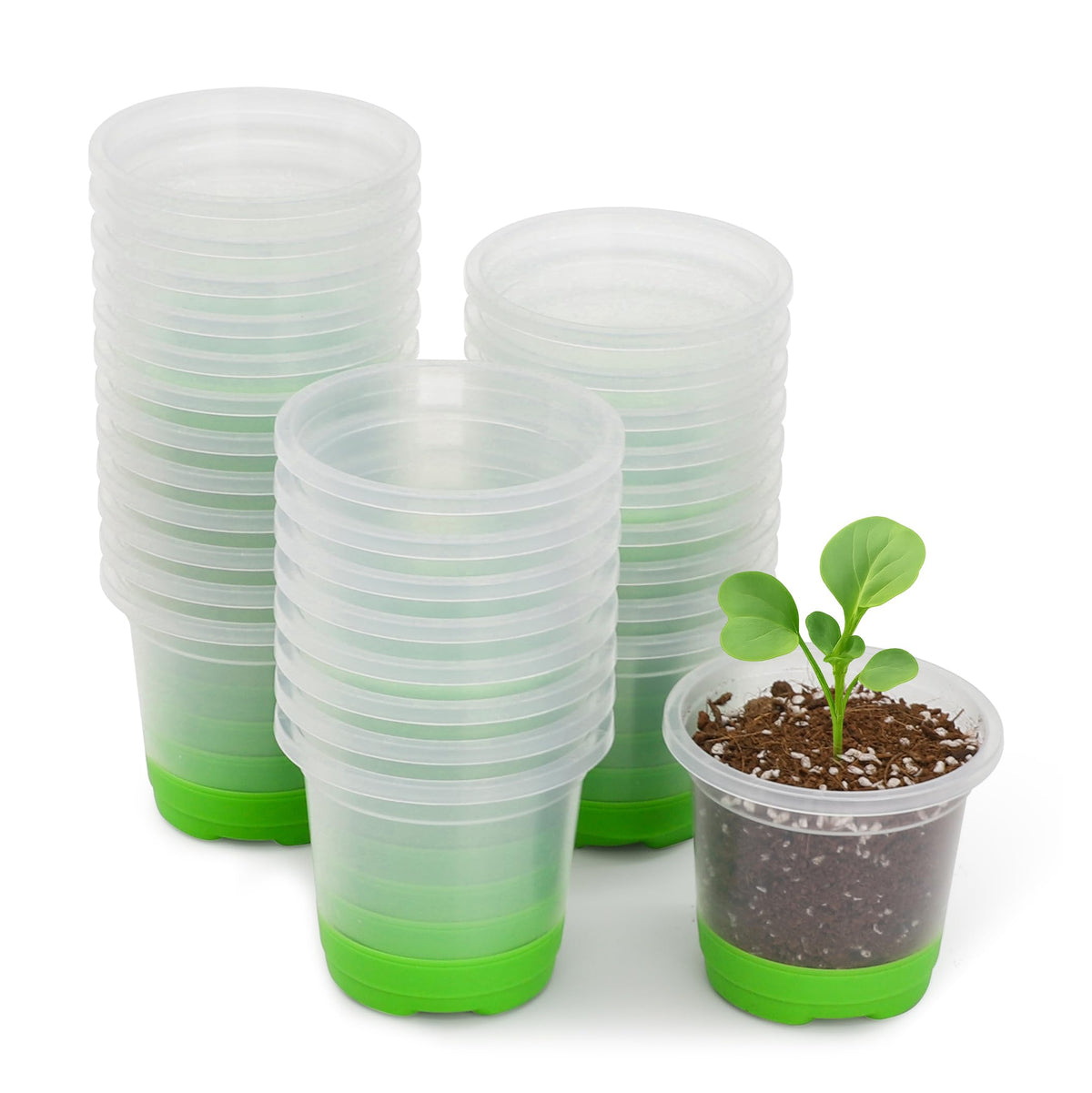 MIXC Clear Nursery Pots with Silicone Base, 4-Inch, 30-Pack | Sturdy Construction, Flexible Base, Drainage Holes, Root and Soil Visibility, Reusable, Seed Starting, Propagation, Green
