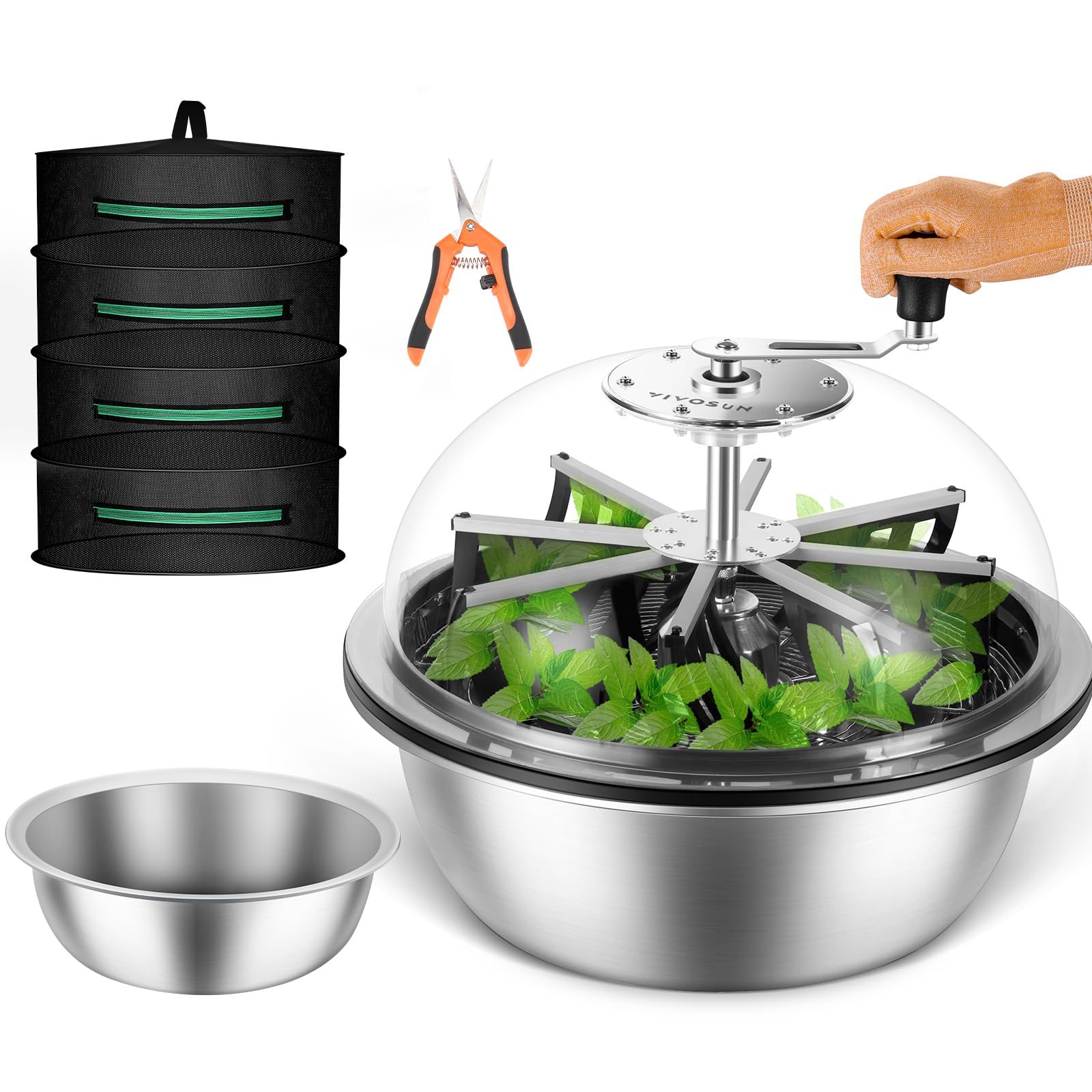 13 inch Leaf Bowl Trimmer, Bowl Trimmer with Switchable Stainless Steel Blades & Clear Visibility Dome, Hand Twist Spin Cutting Bud Trimmer for Buds, Flowers, Hydroponics Plants
