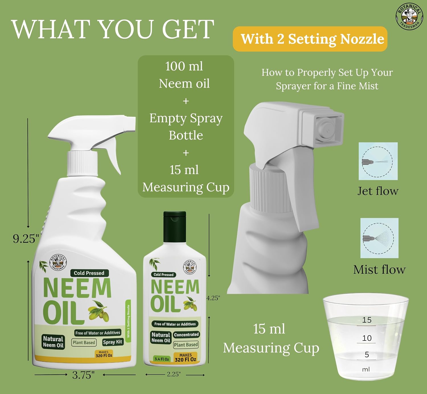 Neem Oil Spray for Plants (Makes 320 Fl Oz)- Pure Cold Pressed Neem Oil | Indoor & Outdoor