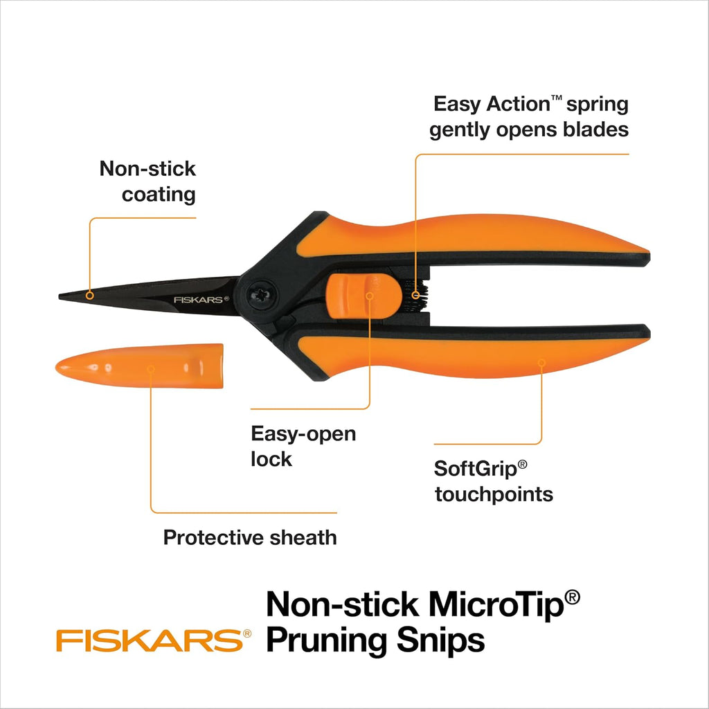 Fiskars 6" Non-Stick Pruning Snips, Resin-Resistant Garden Scissors