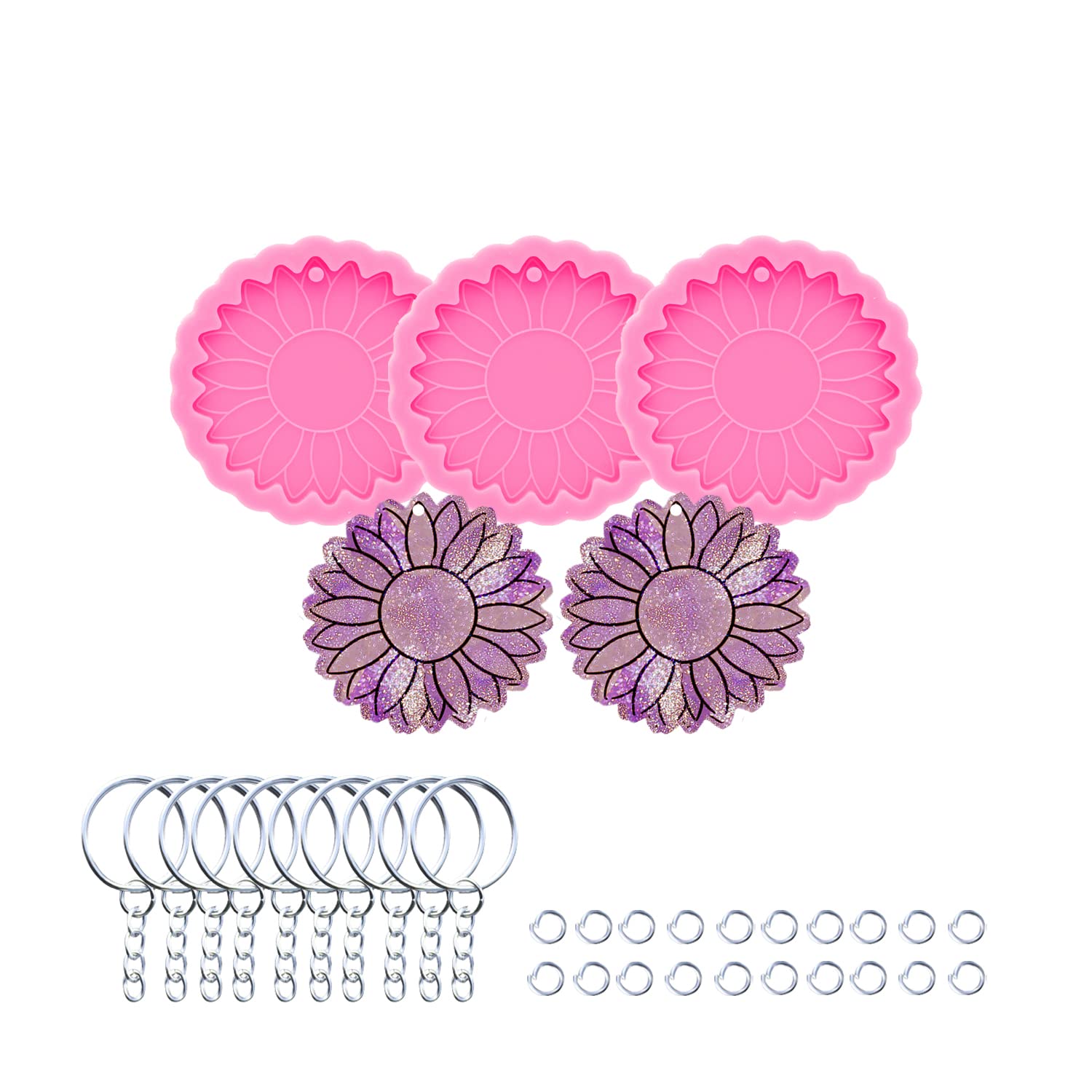 3pc Marijuana Silicone Keychain Mold, Pot Leaf Hemp Resin Epoxy Molds with 10Pc Key Ring (DY0156+DY0156+DY0156+PJ)