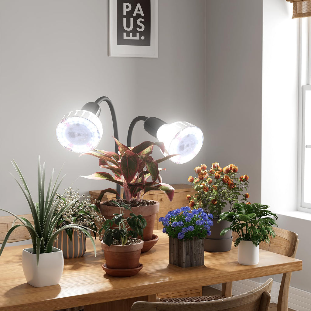 Grow Light,24W (160Watts Equiv) 5000K White Full Spectrum LED Growing Lamp Clip on Desk for Indoor Plants,Bulbs Replaceable & Non-dimmable (Black, 80Watts)