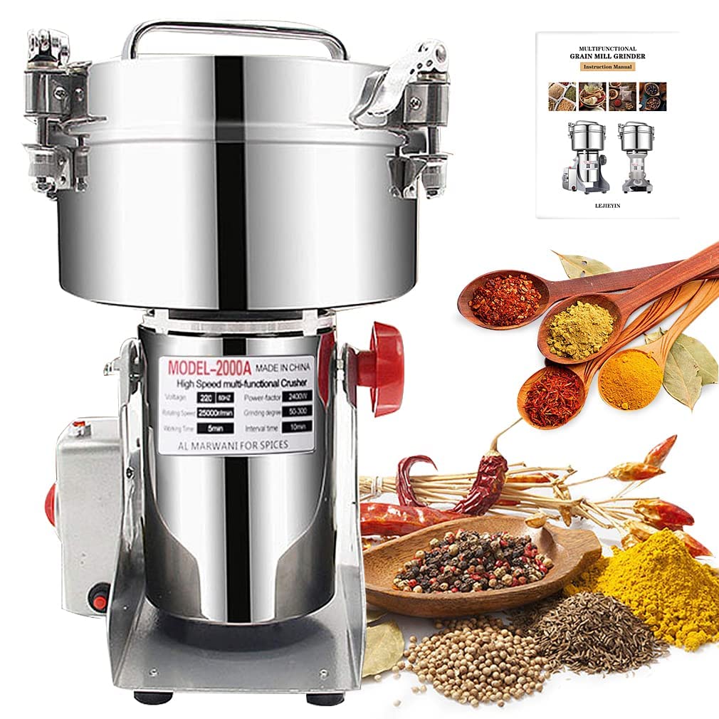 Electric Grain Grinder Mill 1000g High-speed Spice Herb Mill Commercial Powder Machine for Dry Cereals Grain Herb Spice Coffee Corn Bean (1000g Stand Type)
