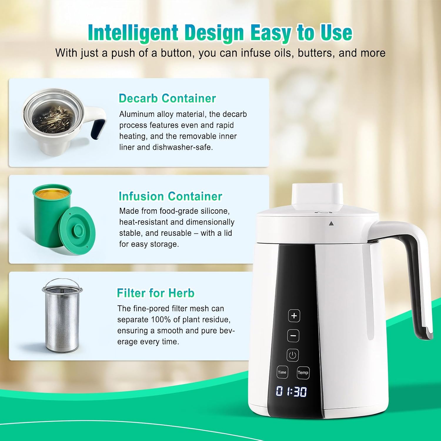 Herbal Decarboxylator Oil Infuser Machine Butter Infusion Maker | Portable 2 in 1 Herb Botanical Extractor, Tincture Maker Simple Operation, Adjustable Modes, for Homemade Flavored Edibles