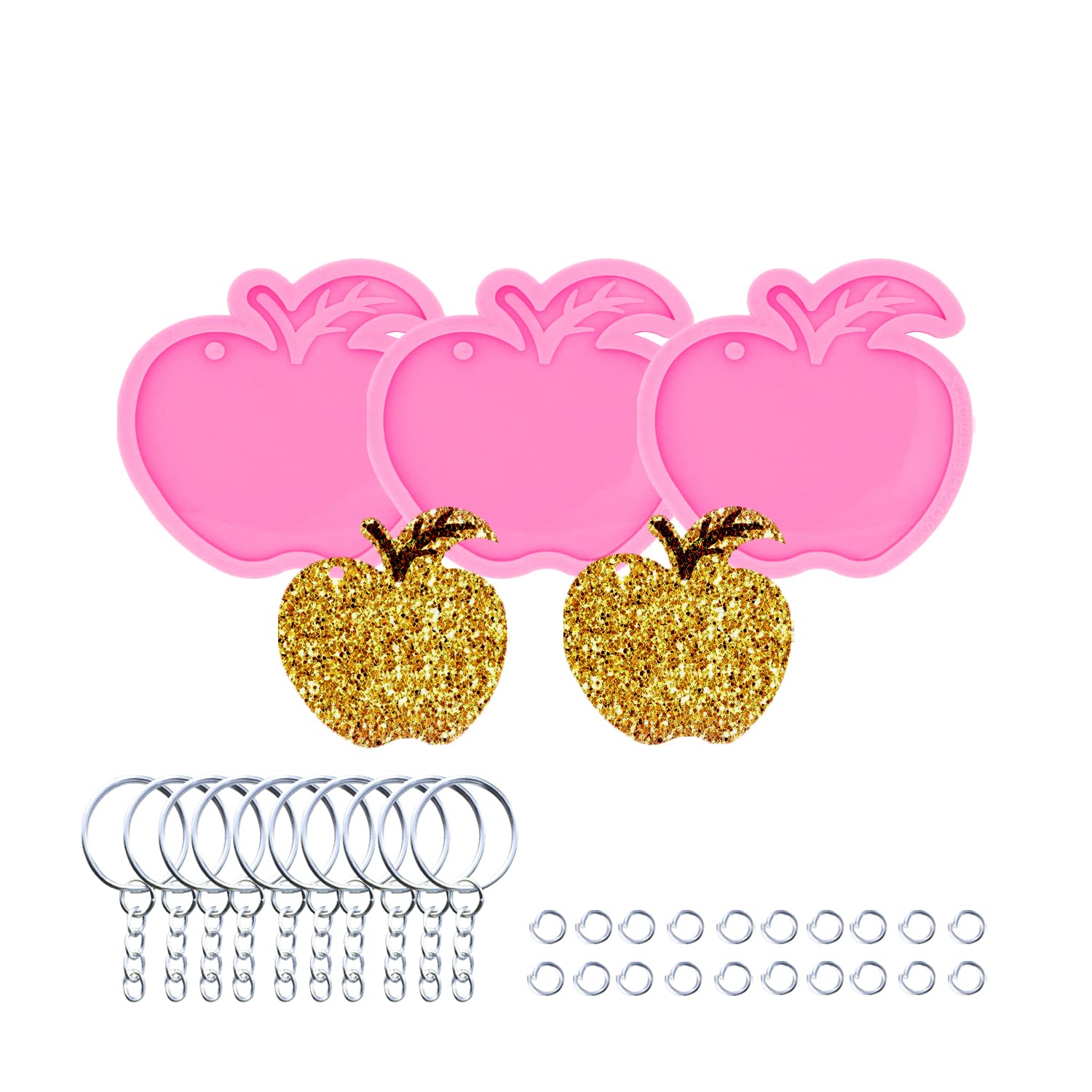 3pc Marijuana Silicone Keychain Mold, Pot Leaf Hemp Resin Epoxy Molds with 10Pc Key Ring (DY0156+DY0156+DY0156+PJ)