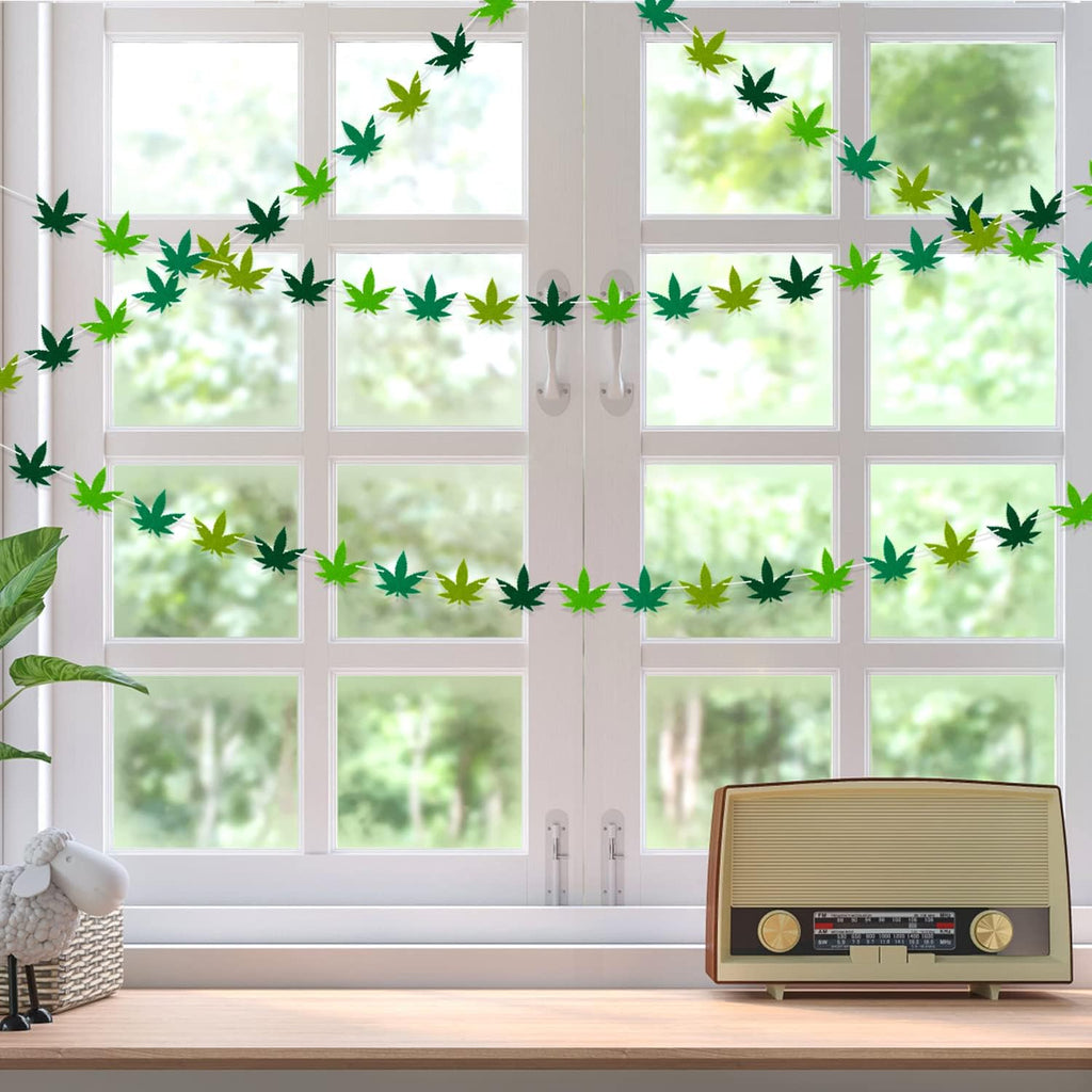 Pot Weed Leaves Garland Felt Artificial Cannabis Marijuana Green Weed Leaves Vines String Banner Wall Hanging Decor 420 Have a Dope Birthday Decorations Party Supplies for Indoor Outdoor, 4Pcs