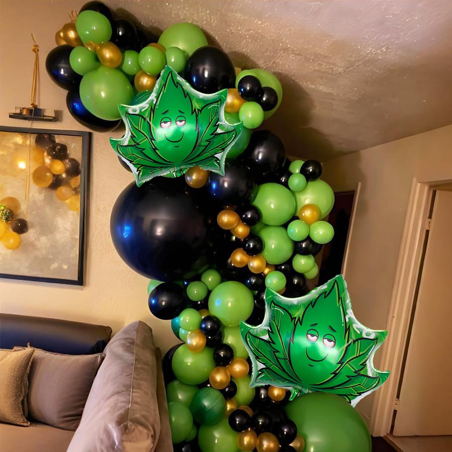 47pcs 'lets get lit' Party decorations for adults, weed set includes Latex Marijuana balloons, weed shape foil balloons and banner, Green Confetti balloons, For cannabis birthday-themed party