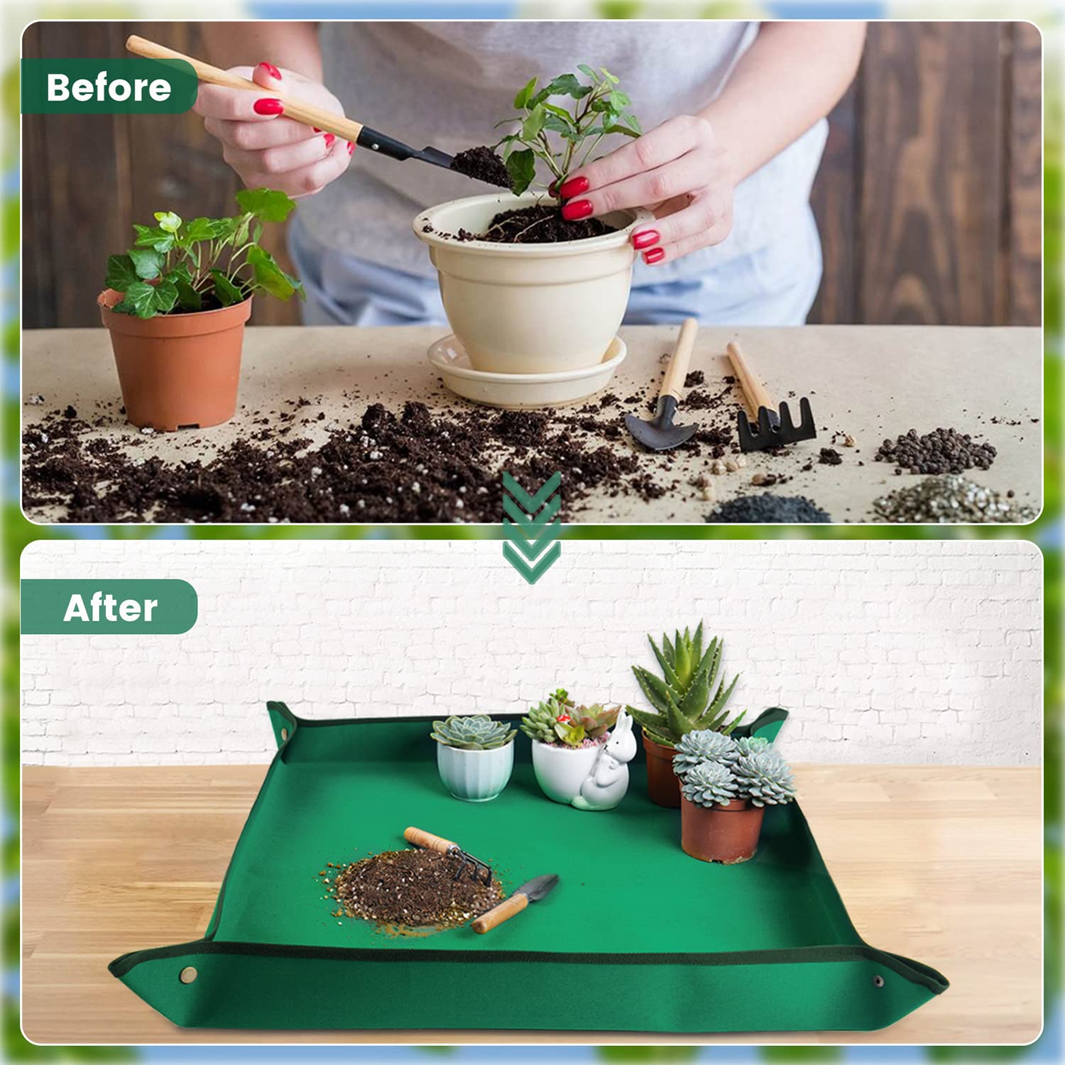 Repotting Mat for Indoor Plant Transplanting Control Mess, 26.8"X26.8" Waterproof Succulent Potting Mat Square Planting Tray Soil Change Mat Gardening Gifts for Plant Lovers