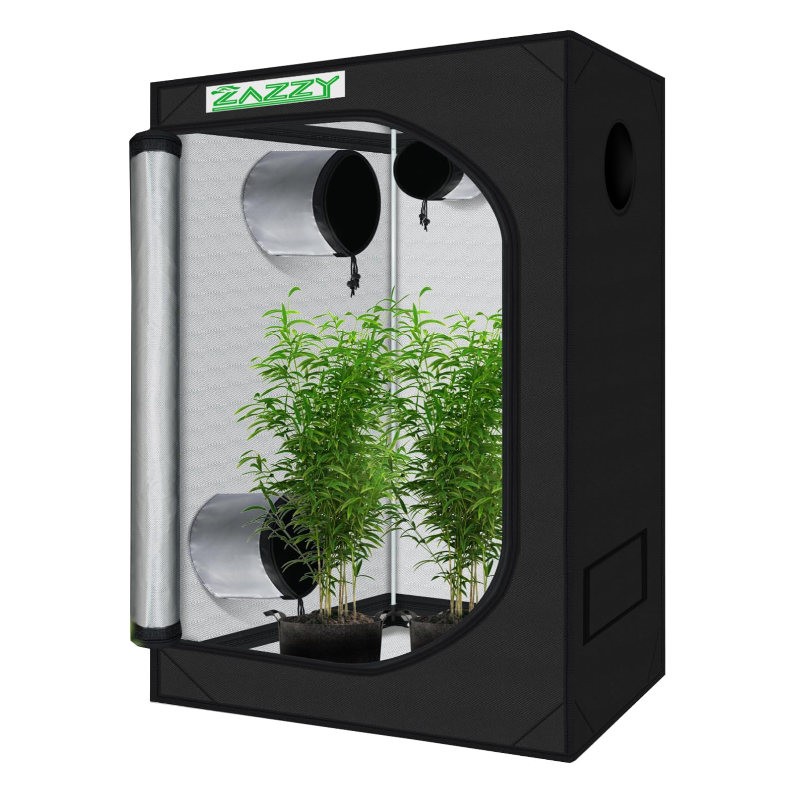 zazzy 3'X3' Grow Tent 32"x32"x63", High Reflective Mylar Growing Tent | Observation Window, Removable Floor Tray and Tool Bag for Planting Indoor Fruit Flower Veg