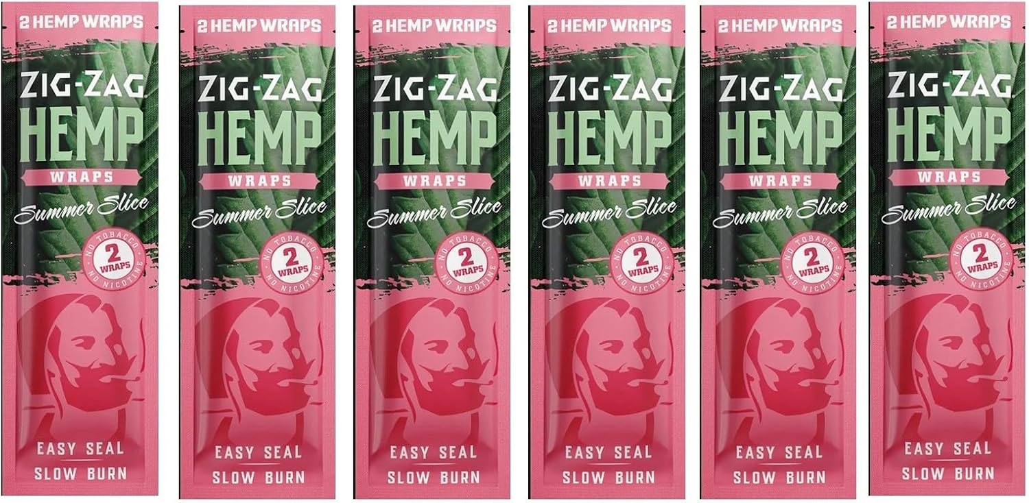ZIG-ZAG Hemp Wraps Rolling Papers, Mellow Haze 6 pack | 2 sheets per pack, Slow Burn, Plant Based