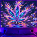 BlissYard Blacklight Tapestry Cannabis Leaf Bedroom Decor 78 x 59 Inch | Cannabis Leaf UV Wall Hanging Smoking Neon Backdrop for Bedroom Party Dorm Style
