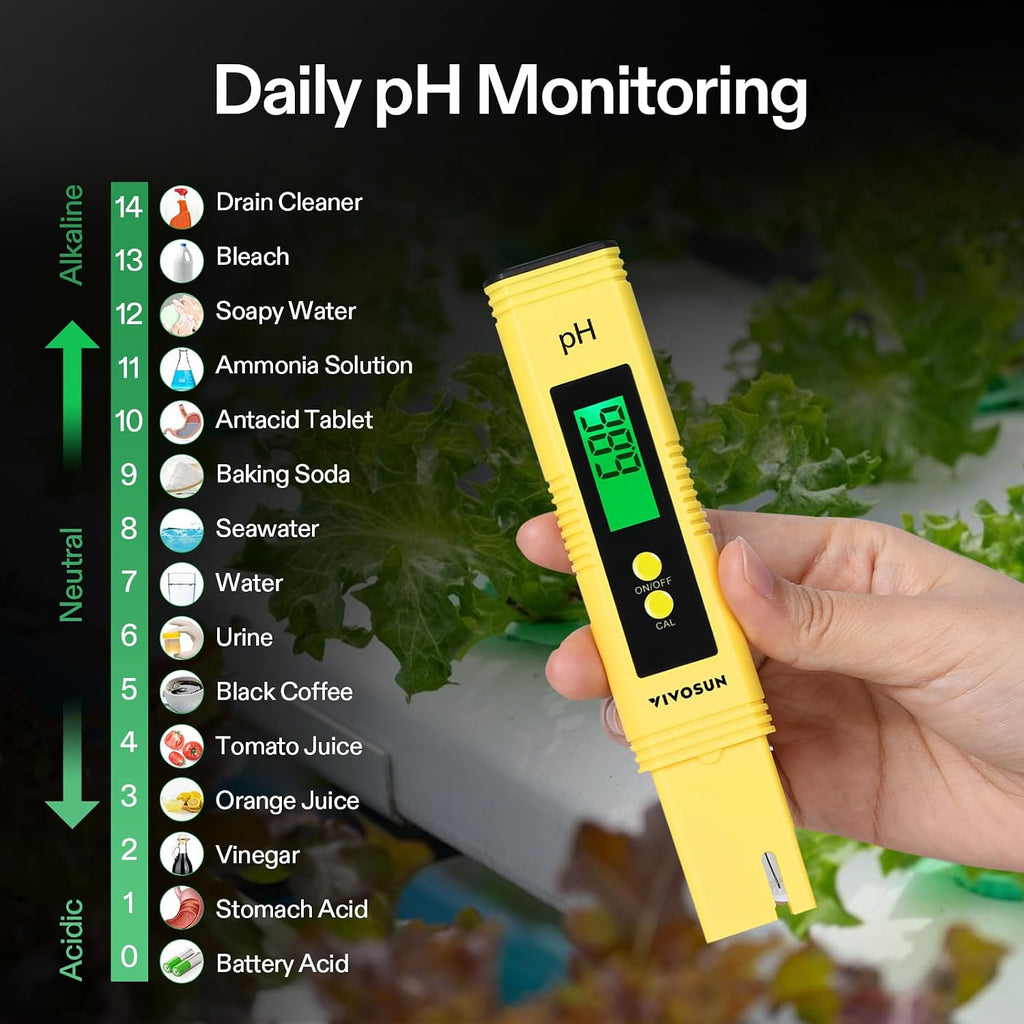 VIVOSUN Digital pH Meter TDS EC Meter for Water 0.01 Accuracy Hydroponics | ±0.01 pH Accuracy, ATC, Auto Calibration, LCD Display, Hold Function, for Hydroponics Aquarium Pool Drinking, UL Certified