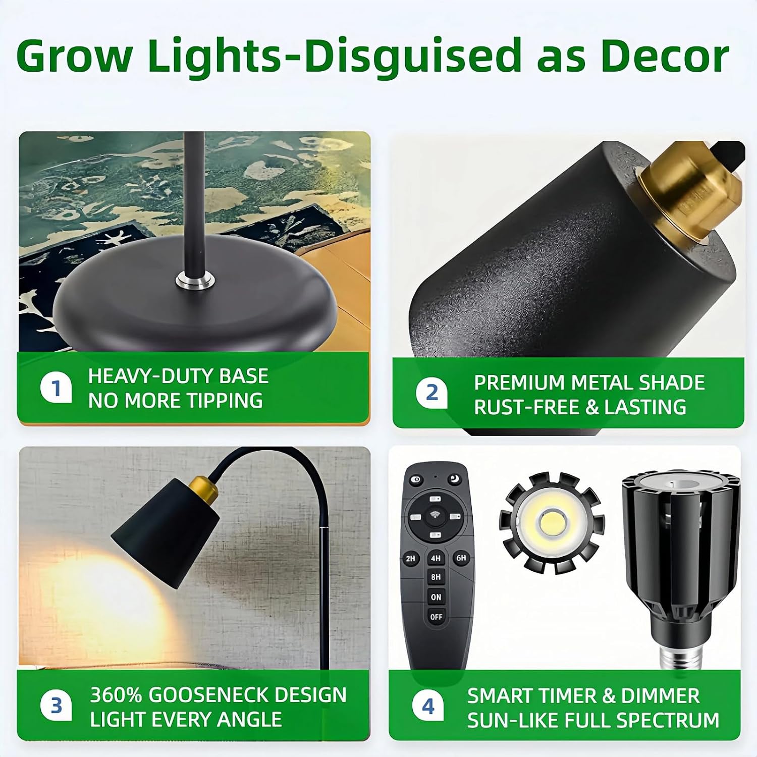 Floor Lamp Grow Light, 66" Adjustable Gooseneck Plant Light for Indoor Plants with Remote, Dimmable Full Spectrum, Timer, Color Temp & Gentle Mode, Weighted Base for Home Office Gardening