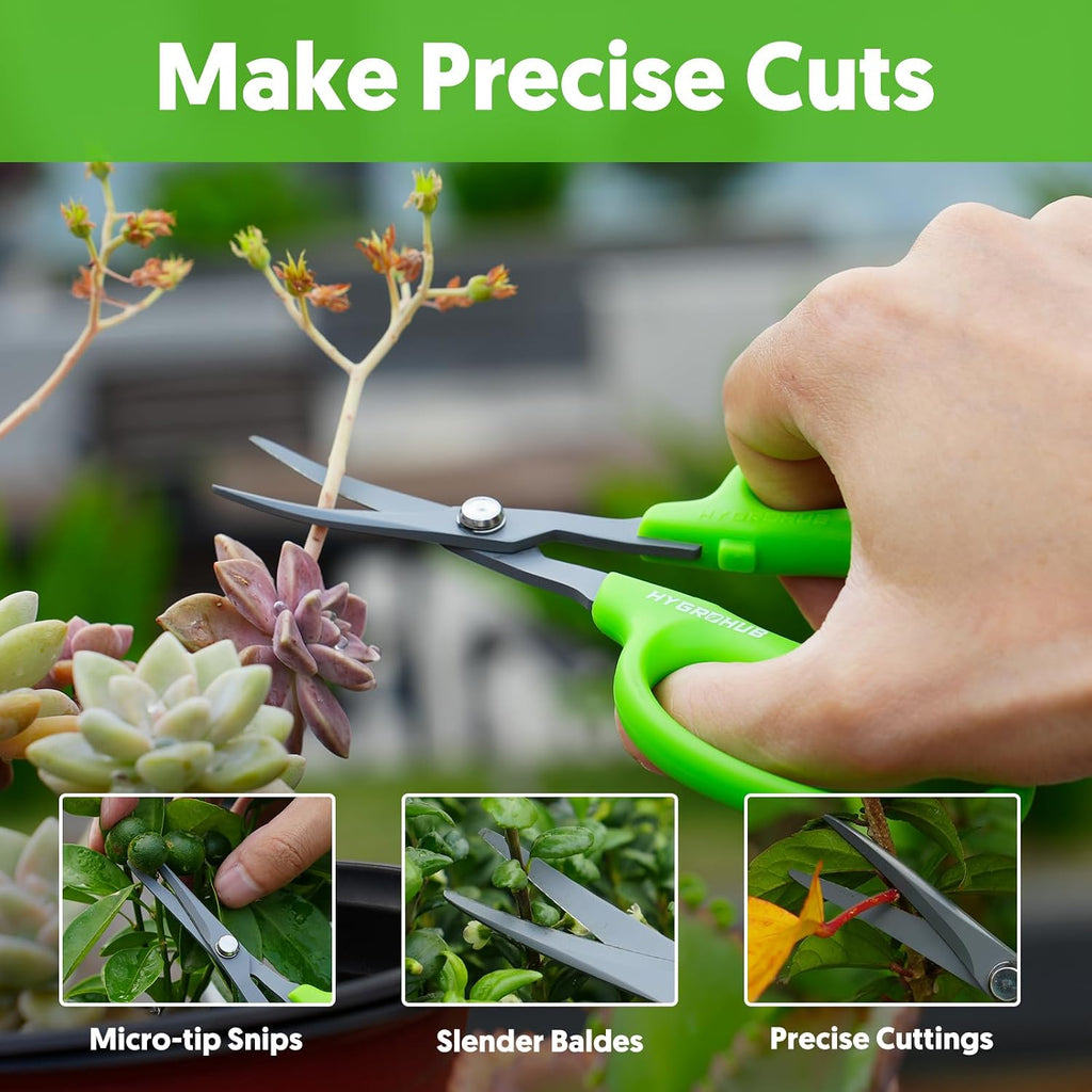 Garden Scissors, 6-in Curved Blade Pruning Shears, Non-Stick Coated Steel | Sharp Small Gardening Snips for Plants, Herbs, Flowers in Grow Tent and Hydroponics, Garden Trimming Tools, Easy to Clean