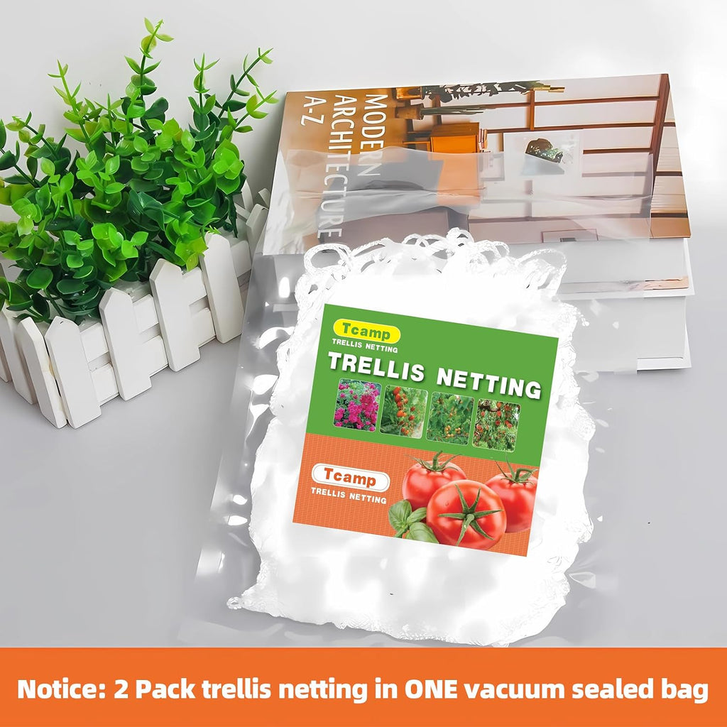 Tcamp Heavy-Duty Polyester Garden Trellis Netting, 5Ft x15Ft (1 Pack) | 3.5" Opening Mesh Plant Climbing Net for Growing Vines Plants Vegetables Fruits Flowers, White Grow Tent