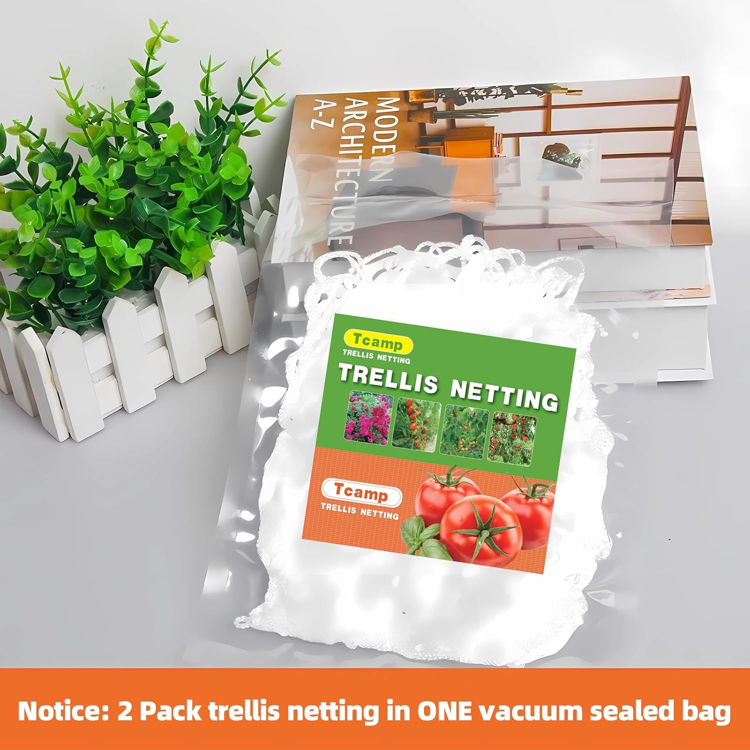 Tcamp Heavy-Duty Polyester Garden Trellis Netting, 5Ft x15Ft (1 Pack) | 3.5" Opening Mesh Plant Climbing Net for Growing Vines Plants Vegetables Fruits Flowers, White Grow Tent