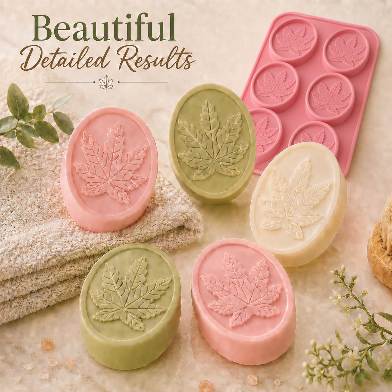 Marijuana Leaf Shaped Embossed Design Silicone Oval Soap Mold Tray Homemade Soap DIY Tray Mould, Set of Two