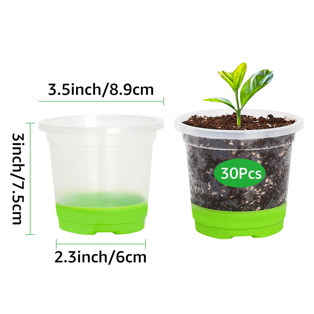 MIXC Clear Nursery Pots with Silicone Base, 4-Inch, 30-Pack | Sturdy Construction, Flexible Base, Drainage Holes, Root and Soil Visibility, Reusable, Seed Starting, Propagation, Green