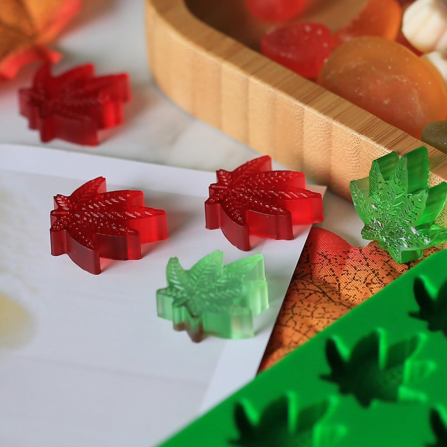 Marijuana Cannabis Hemp Leaf Silicone Molds with 70 Cavities Shaped for Pot Chocolate Candy Gummy, Flower