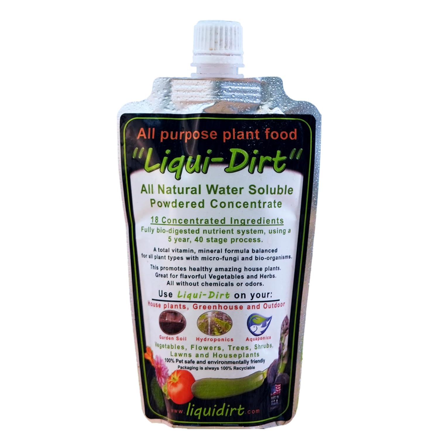LiquiDirt Organic All-Purpose Plant Food - 100% Bio-Digested Liquid Fertilizer for Indoor Houseplants, Succulents, Herbs & Garden - Won't Burn Roots - Makes 250+ Gallons
