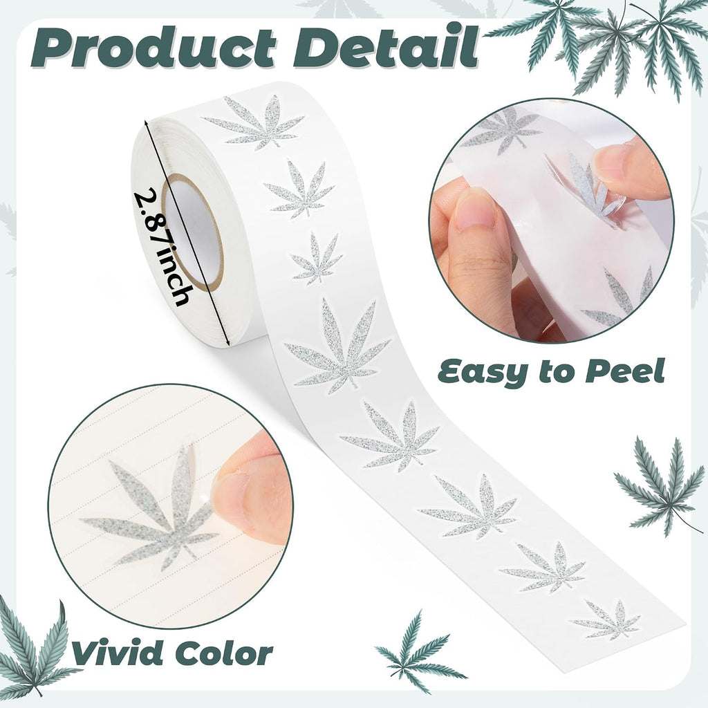 Weed Marijuana Stickers for Adult - 1 Roll 1000pcs Green Weed Decal Decorations, Cute Leaf Vinyl Sticker Label for Laptop Water Bottle Car Luggage Skateboard Party Decor Gift (Green)