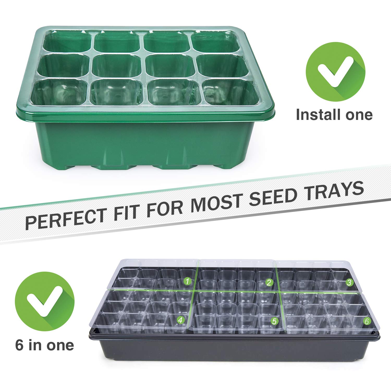 10-Pack Seed Starter Trays, Tall Dome, Base, 12-Cell Tray, Clear | 10 Seedling Kits with Tall Domes for Large Seed Starting. Adjustable Vents, Clear Trays & Heat Mat Compatibility, Indoor Use