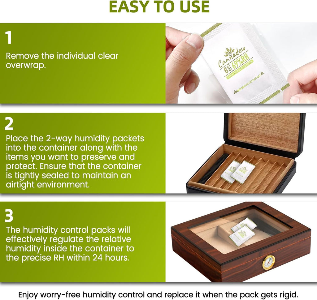 62% RH, 8g (15 Pack) Cannadew Humidity Packs Two-Way Humidity Control Pack - Moisture Absorbers & Hydration Packets for Curing and Storage