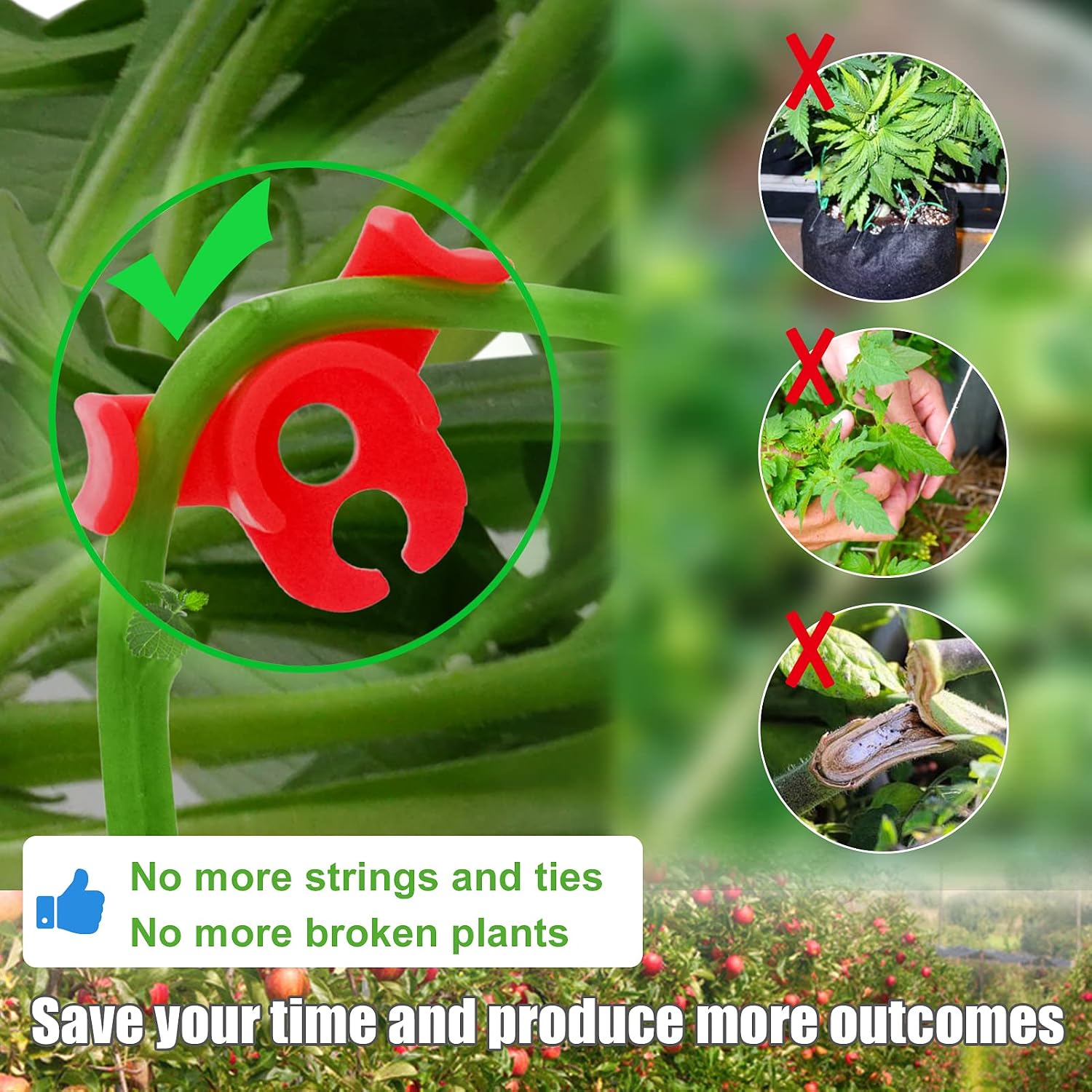 30-Pack 90° Plant Training Clips, Red Plant Clips | Reusable low-stress clips, fits stems under 0.25 in, deep grooves reduce slipping, improves airflow and light for plants