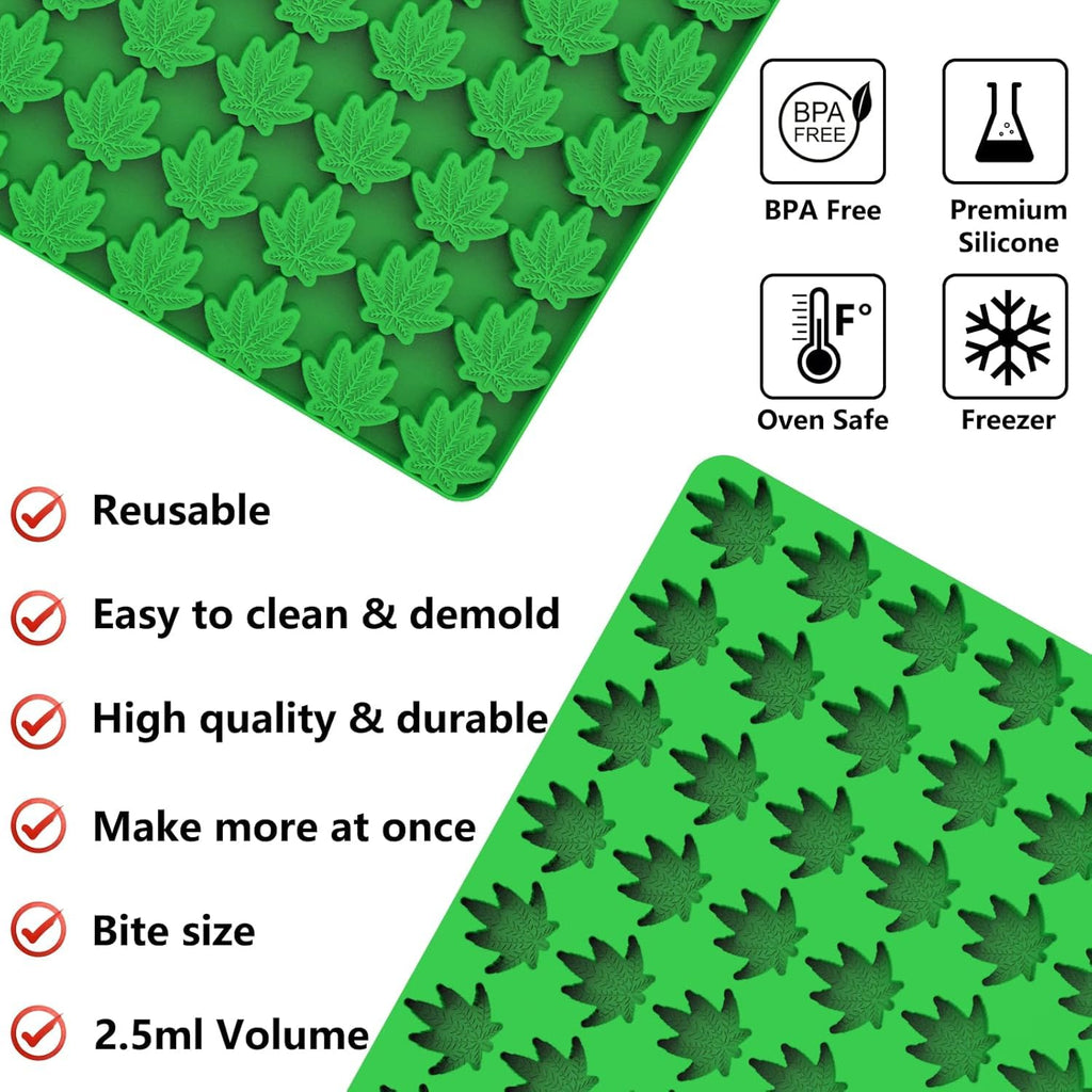 Marijuana Cannabis Hemp Leaf Silicone Molds with 70 Cavities Shaped for Pot Chocolate Candy Gummy, Flower